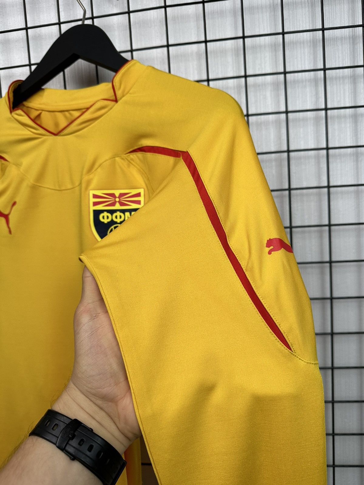 Puma × UEFA North Macedonia football jersey 2010 2013 away Men M yellow Size US M / EU 48-50 / 2 - 9 Thumbnail