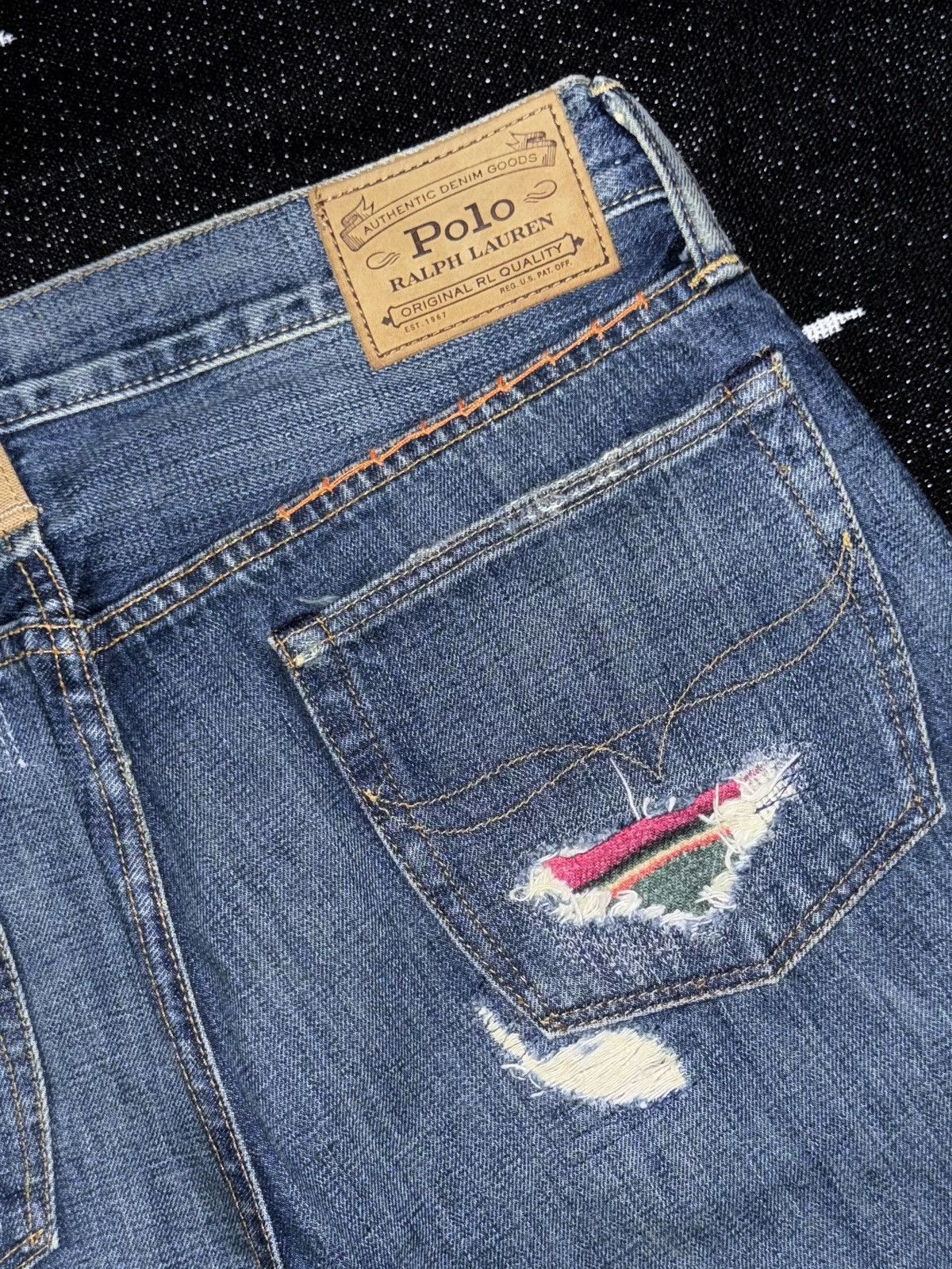 Polo Ralph Lauren Varick Slim Straight Serape Patchwork Distressed Jeans Size US 32 / EU 48 - 3 Thumbnail