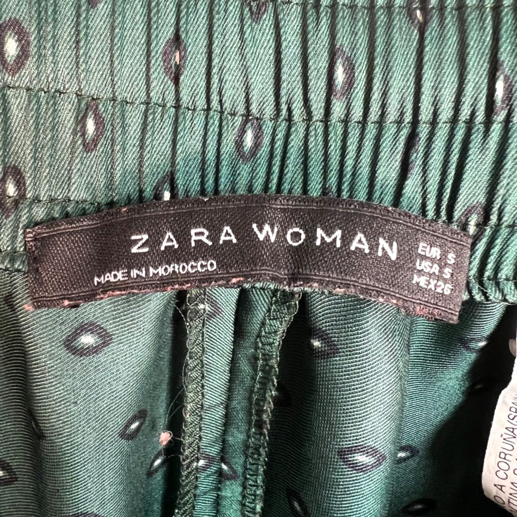 Zara Zara Pants Women's Small Green Paisley Wide-Leg Polyester Blend Vintage No Size 28" / US 6 / IT 42 - 3 Thumbnail