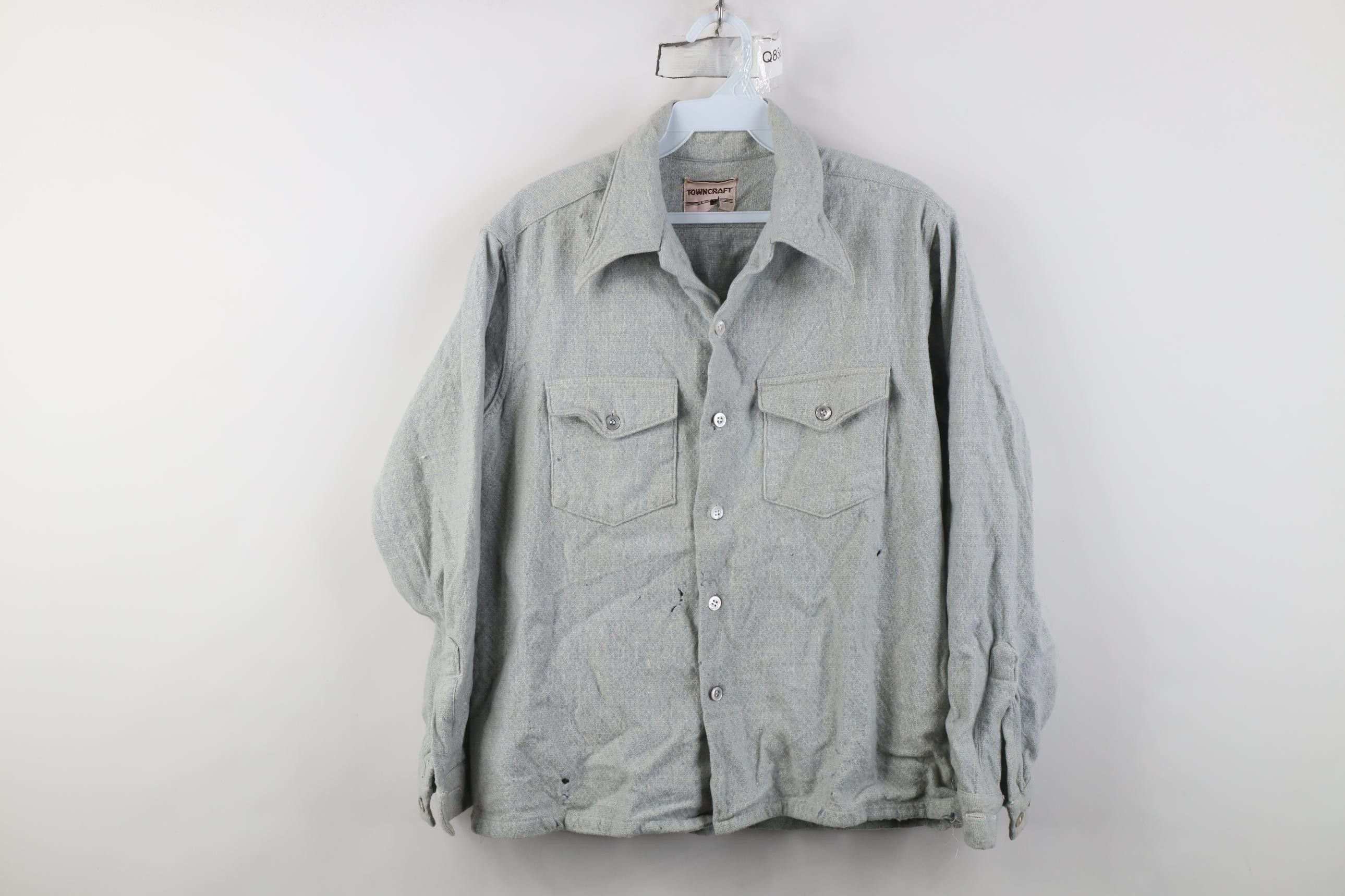 Vintage Vintage 50s 60s Pearl Button Wool Knit Button Shirt Blue USA Size US S / EU 44-46 / 1 - 1 Thumbnail