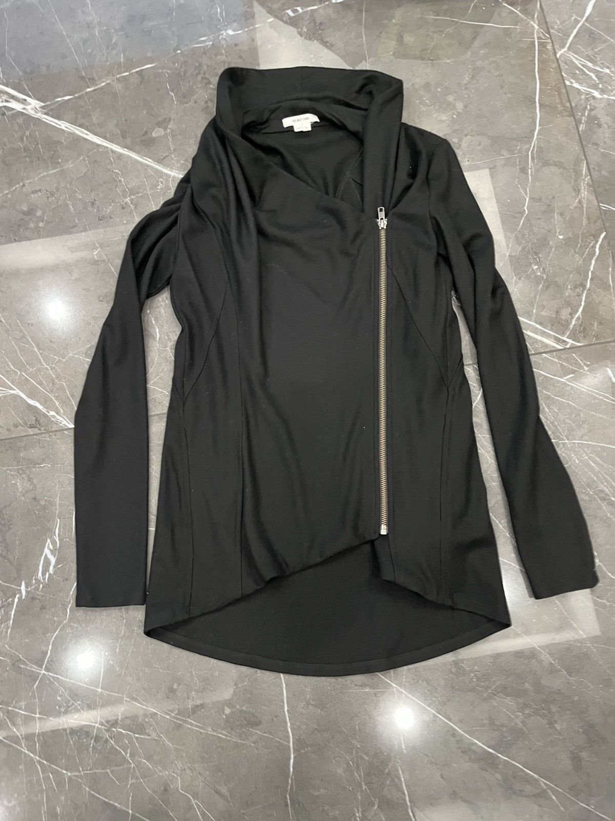 Helmut Lang Helmut Lang Asymmetrical Wool Motto Zip Shawl Jacket Black Size S / US 4 / IT 40 - 1 Thumbnail