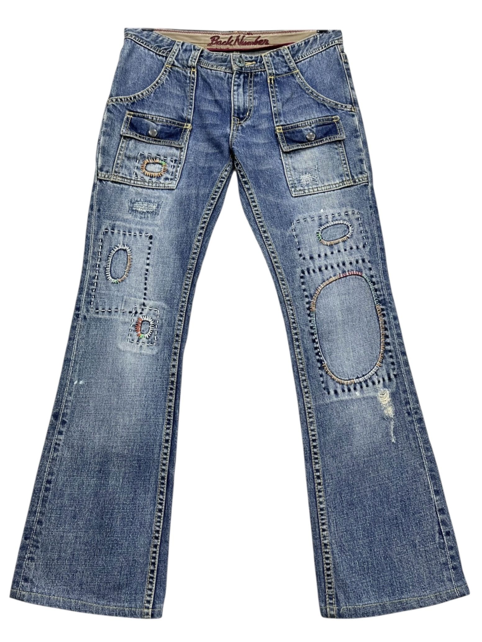 Japanese Brand FYE🔥Vtg BACK NUMBER Art Patchwork Sashiko Style Bush Flare Size 28" / US 6 / IT 42 - 2 Thumbnail