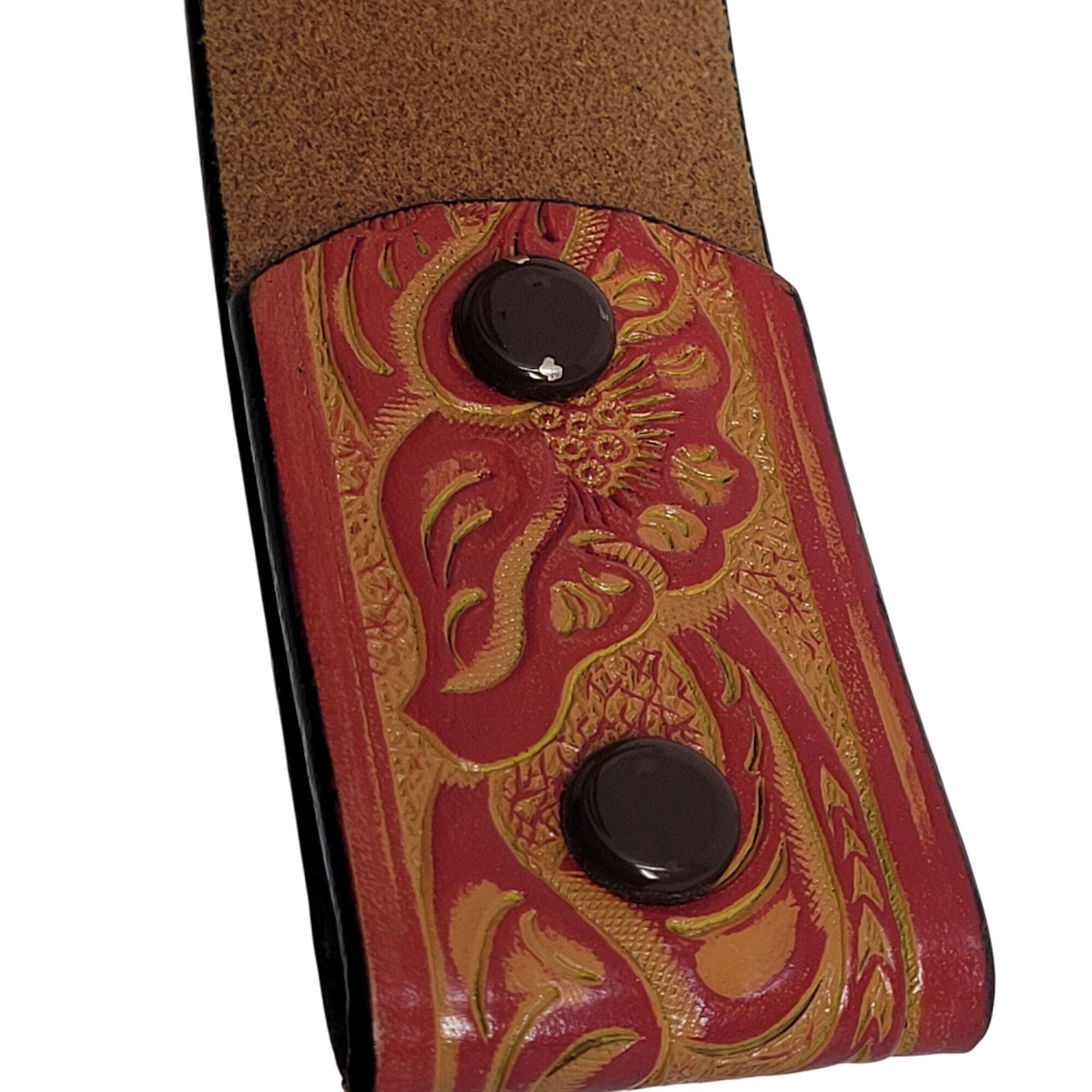 Vintage Vintage Style Tooled Bonded Leather Red Belt S Floral Design Size ONE SIZE - 2 Thumbnail