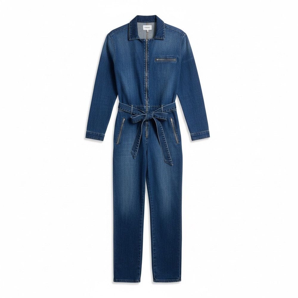 Frame FRAME Denim Jumpsuit Belted Stretch Utility Blue Sample Med Size 31" - 1 Thumbnail