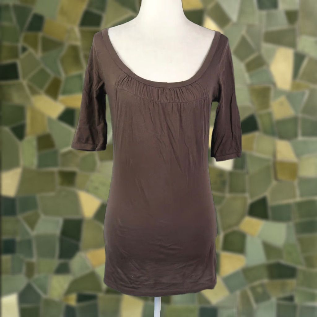 Vintage VINTAGE Frenchi Tunic T-Shirt Top M Bohemian Scoop Neck Short Sleeve 100% Cotton Brown Womens Size M / US 6-8 / IT 42-44 - 1 Thumbnail