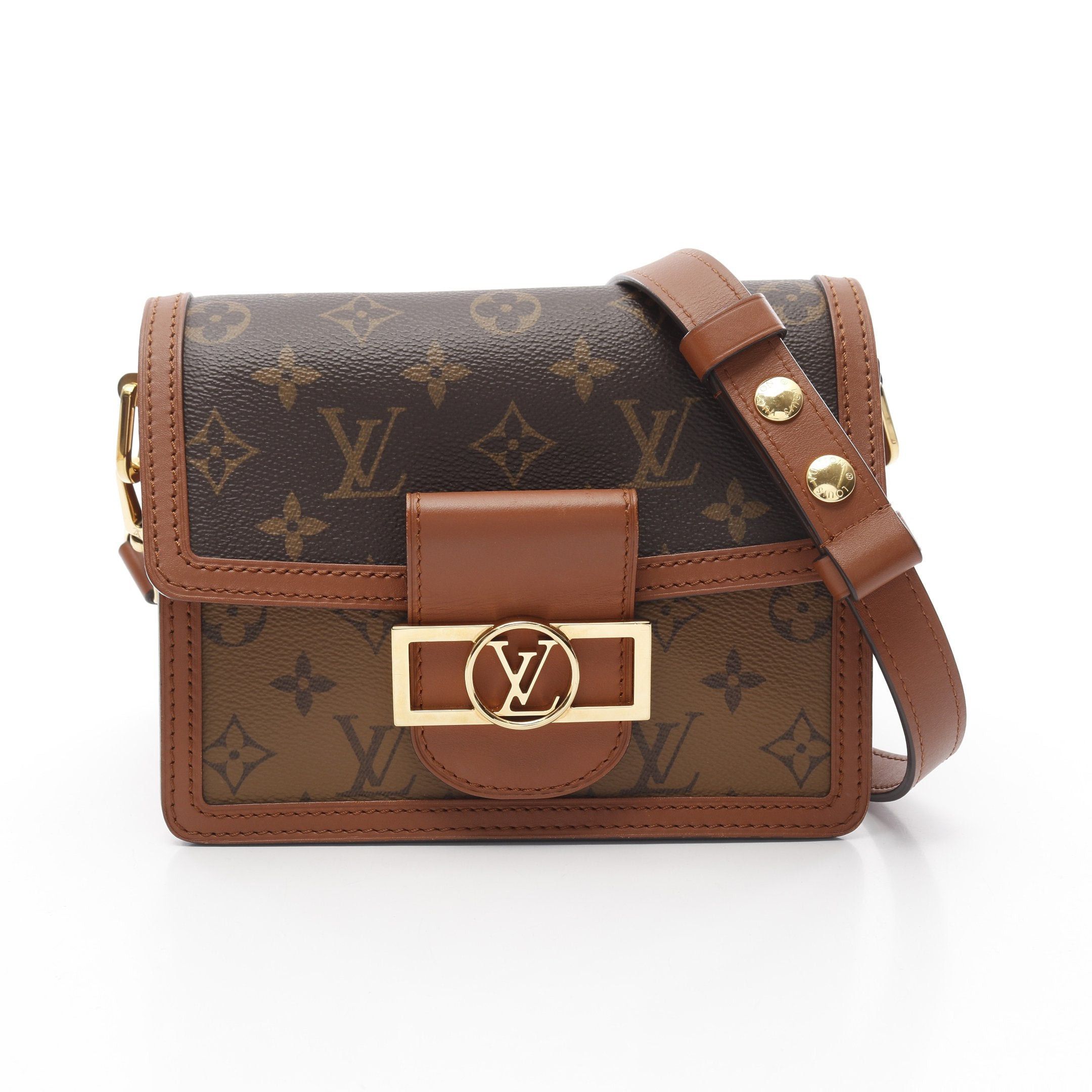 Louis Vuitton Dauphine Mini Monogram Reverse Shoulder Bag Leather Brown Beige, Women's