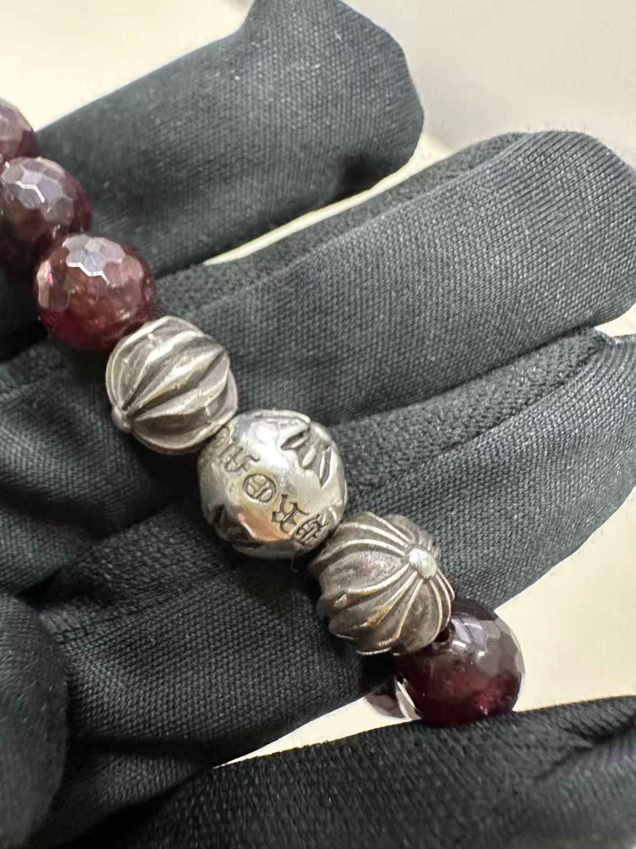 Chrome Hearts Chrome Hearts 8mm Garnet 5 Silver Bracelet Size ONE SIZE - 6 Thumbnail