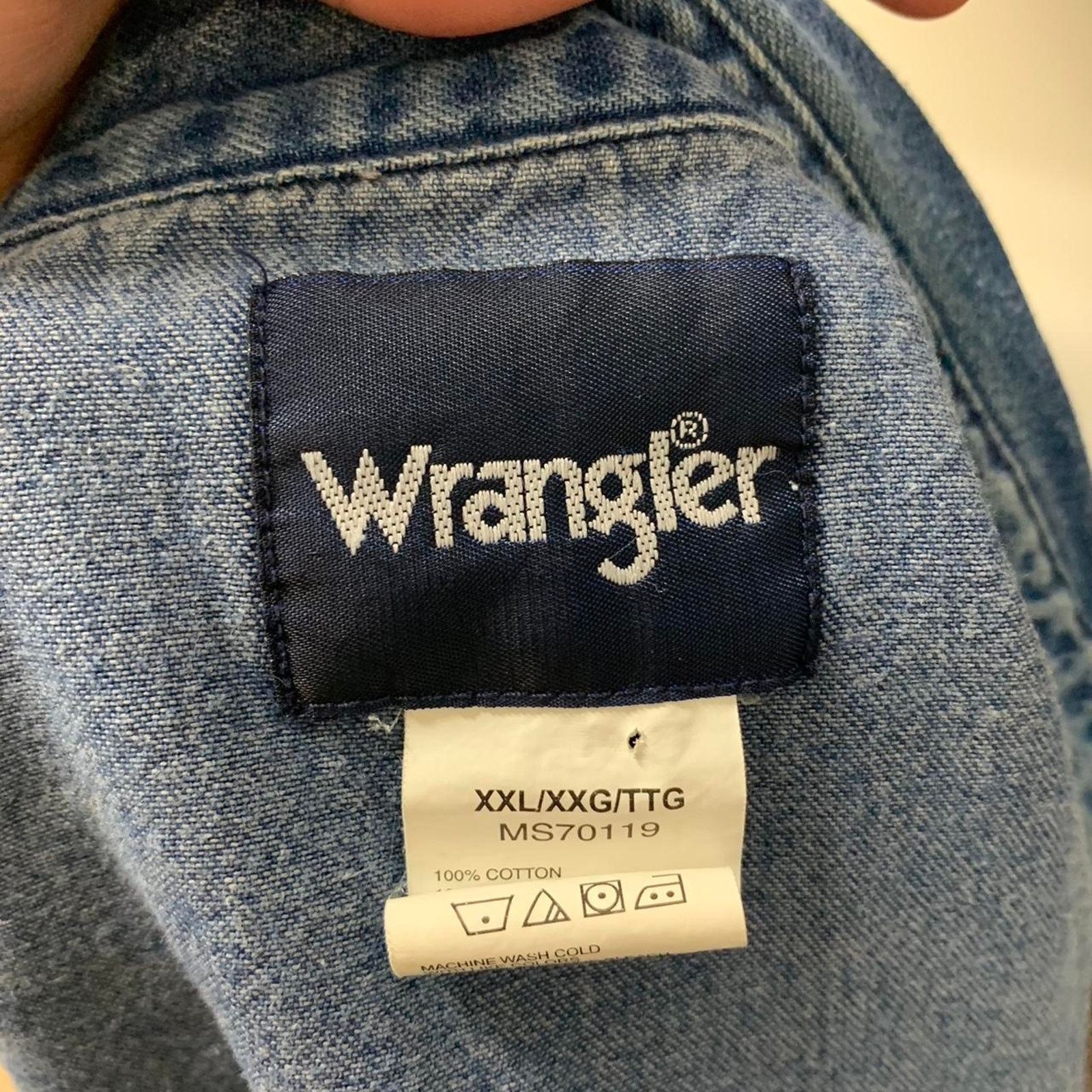 Vintage × Wrangler VTG Wrangler Denim Button Up Shirt with Pearl Snap Buttons Size US XXL / EU 58 / 5 - 8 Thumbnail