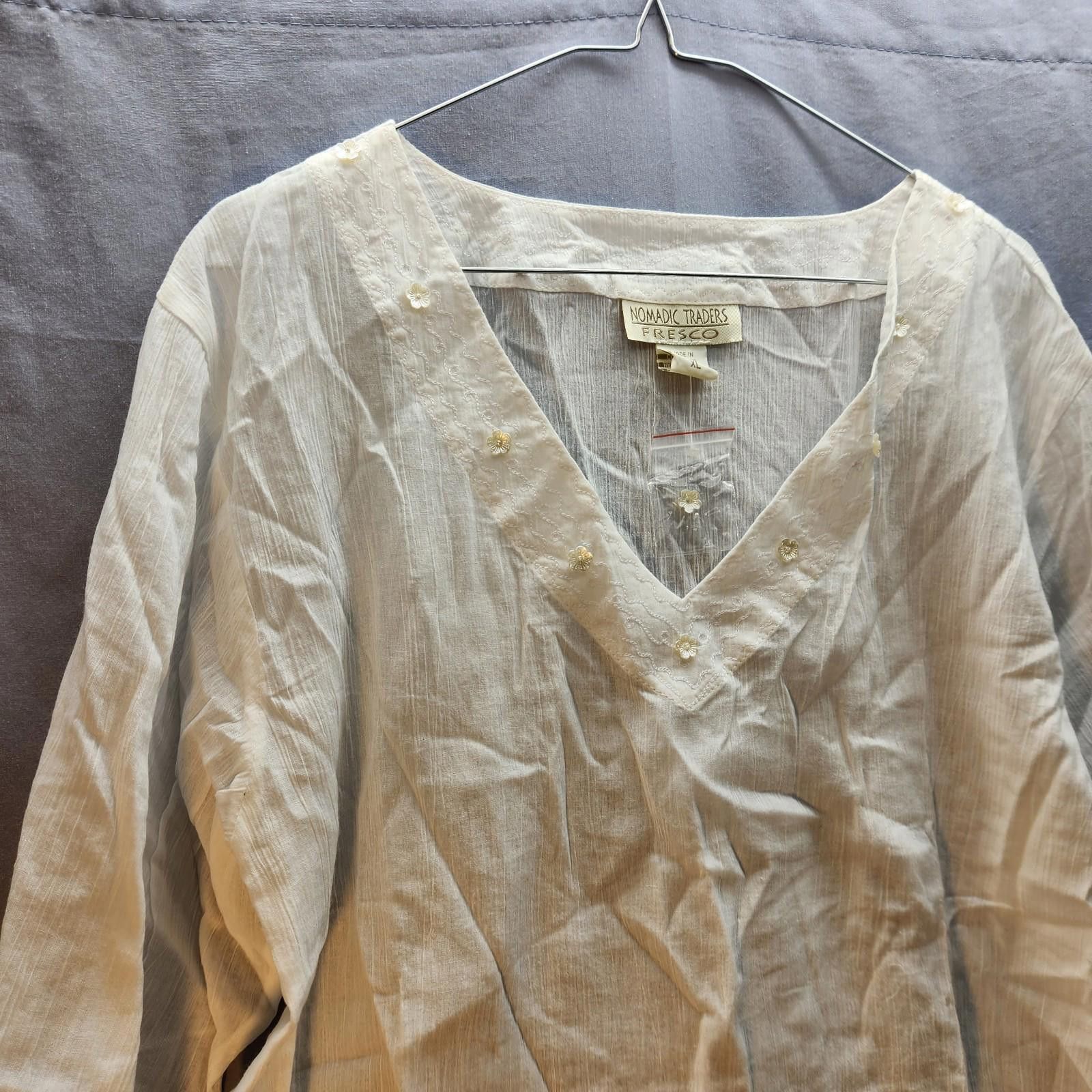 Designer Nomadic Traders Fresco White Cotton Tunic Top Size XL NWOT Size XL / US 12-14 / IT 48-50 - 2 Thumbnail