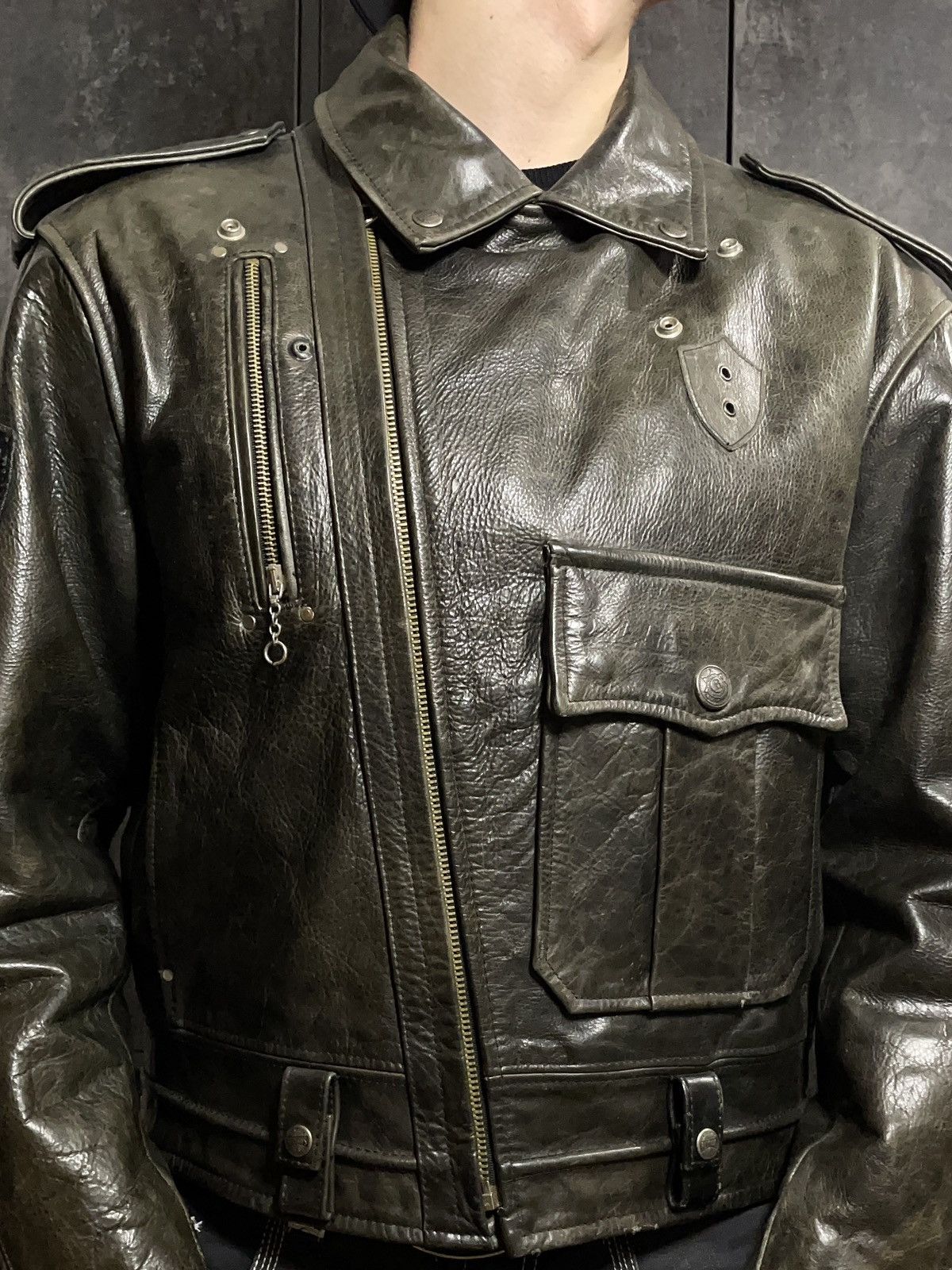 Vintage Crazy Vintage Redskins Cropped Leather Jacket Polizei Schott Size US L / EU 52-54 / 3 - 10 Thumbnail