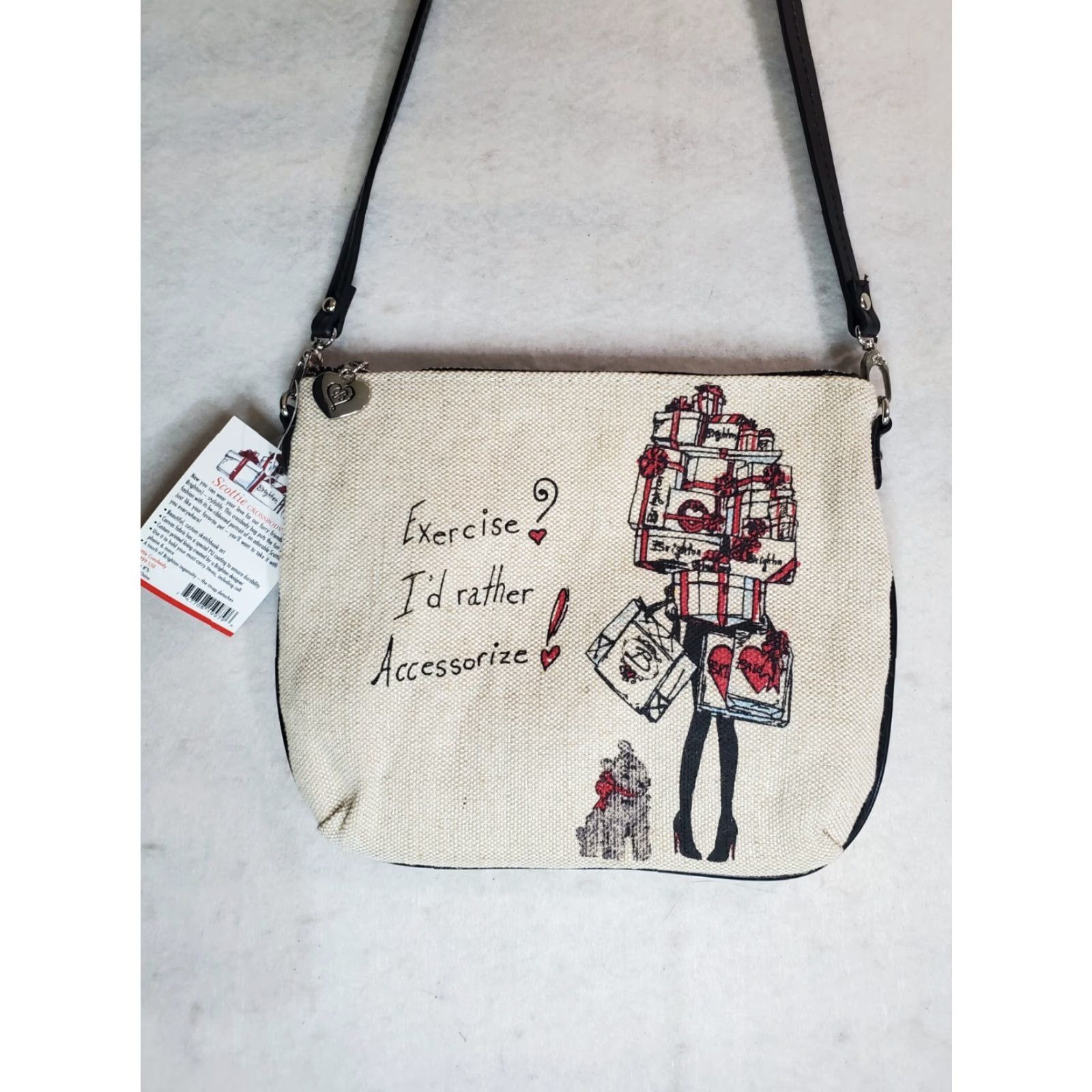 Brighton Brighton Crossbody Bag Womens Scottie Dog Canvas Small Natural Ivory Faux Leather Strap Detachable Zipper 9x3x8 Purse Accessories Queen of Love Size ONE SIZE - 3 Thumbnail