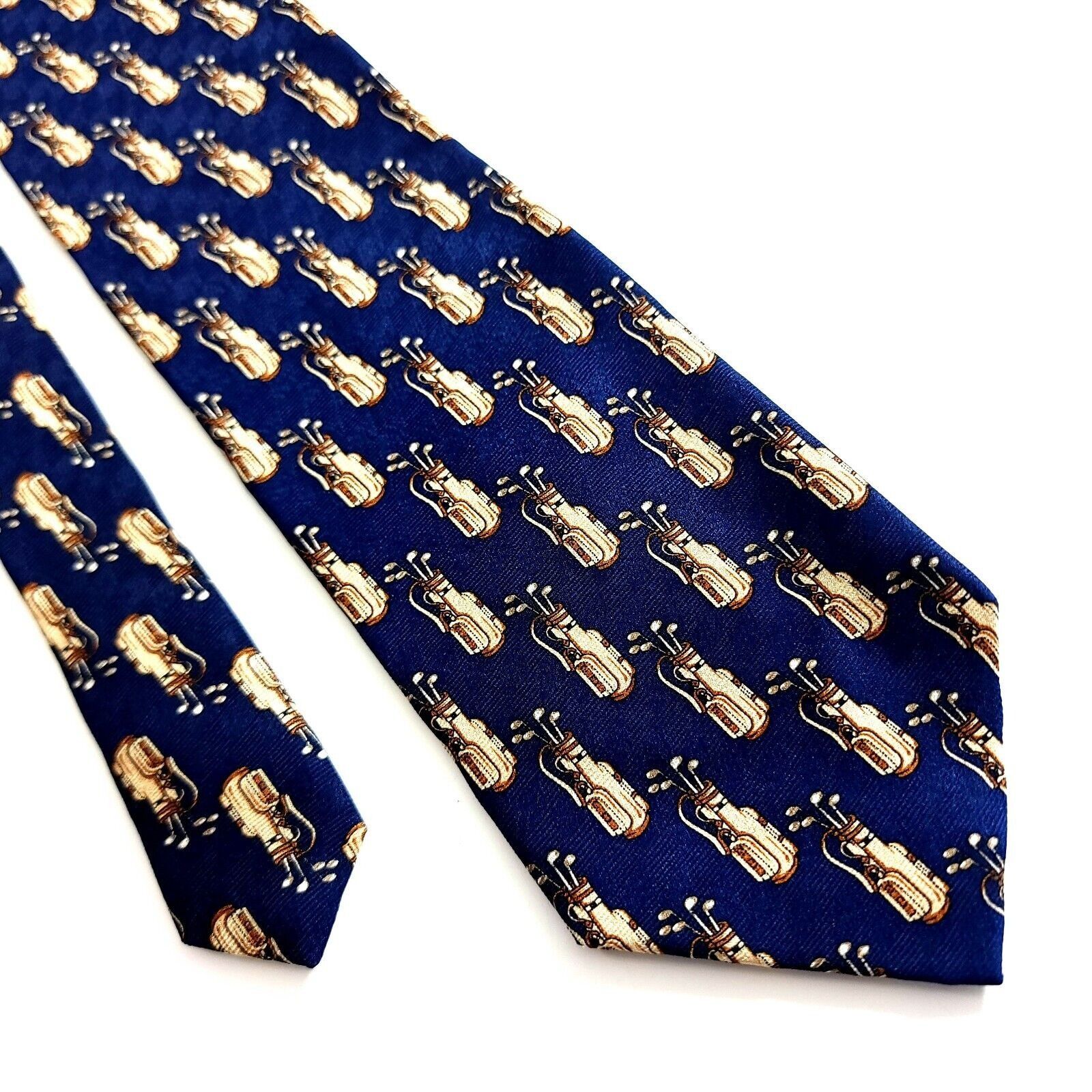 Designer Museum Artifacts Blue Golf Caddy Bag Print Wide Silk Tie Size ONE SIZE - 1 Thumbnail