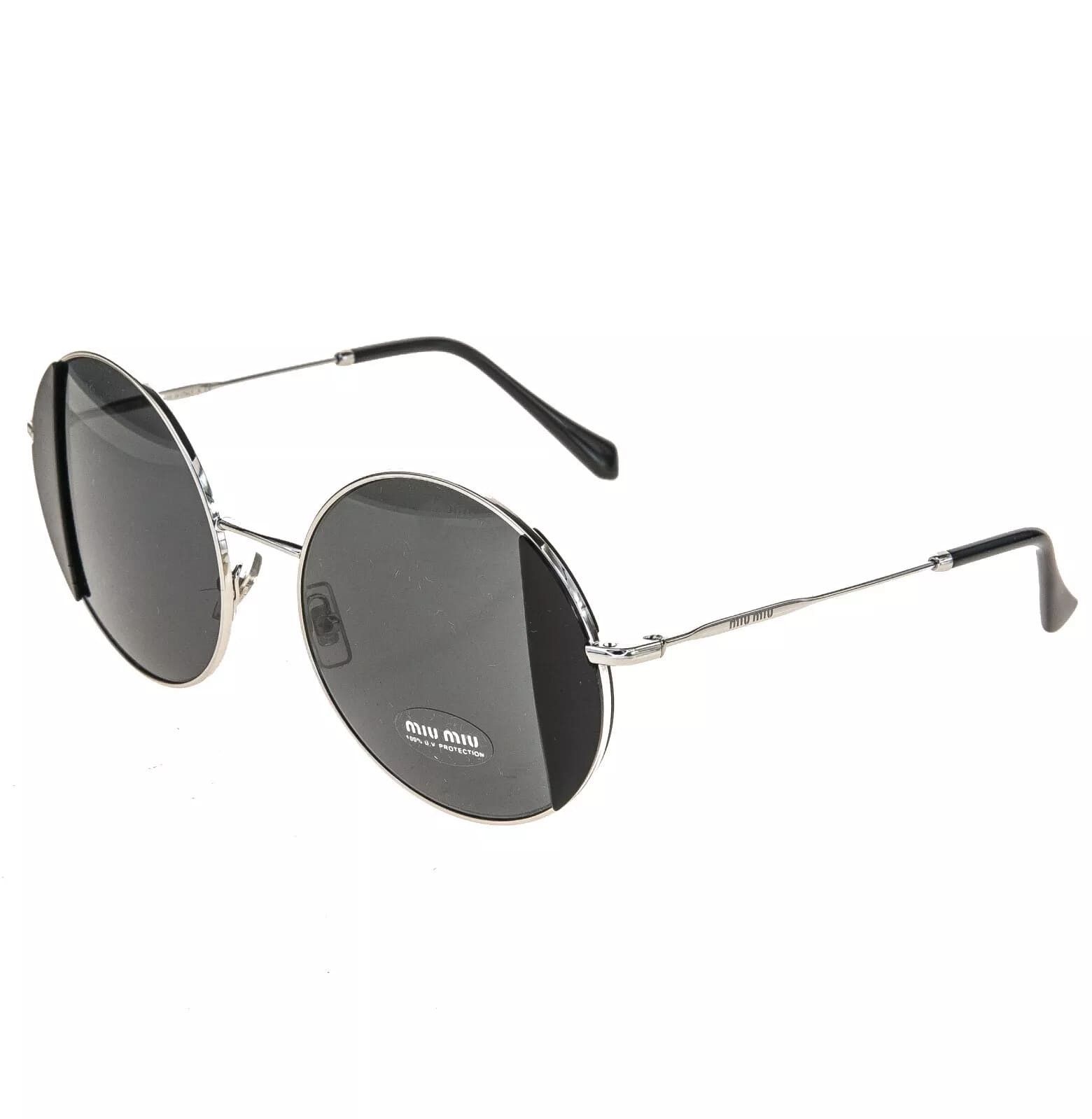 Miu Miu MIU MIU CORE MU57VS Silver Black Geometric Round Metal 57V Size ONE SIZE - 7 Thumbnail
