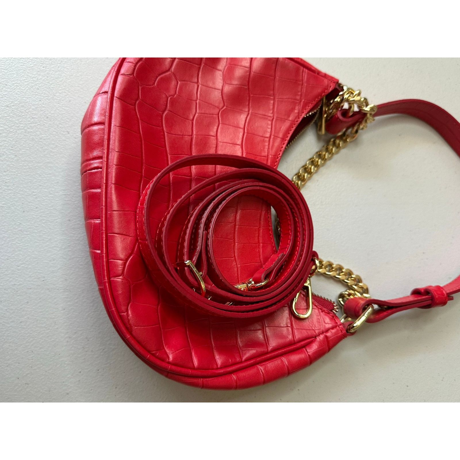 & Other Stories Anna Paola Red Croc Leather Shoulder Bag Gold Chain Italy Size ONE SIZE - 4 Thumbnail