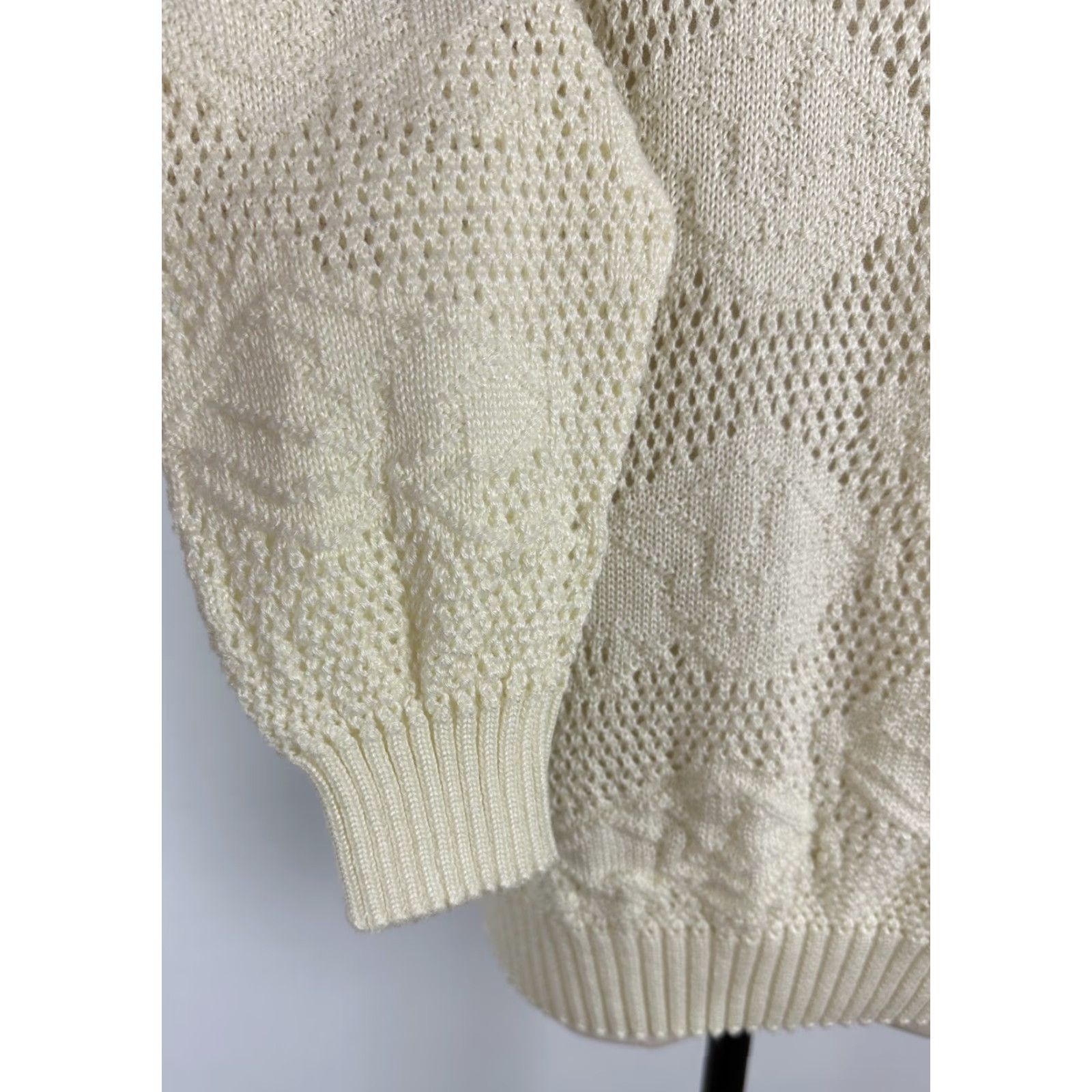 Vintage VINTAGE Unbranded Sweater Womens Open Knit Ivory Crewneck 80s 90s Geometric Long Sleeve Medium Size M / US 6-8 / IT 42-44 - 5 Thumbnail