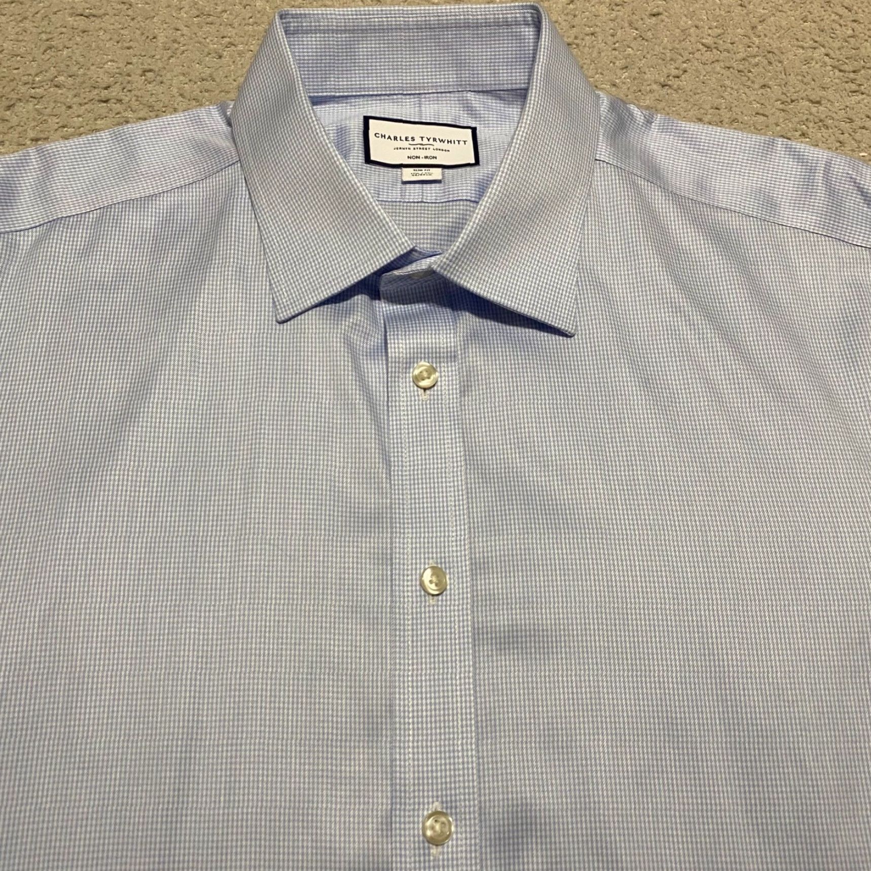 Charles Tyrwhitt Charles Tyrwhitt Shirt Mens 17.5 Blue Plaid Slim Fit Long Sleeve Button Front Size US XXL / EU 58 / 5 - 6 Thumbnail