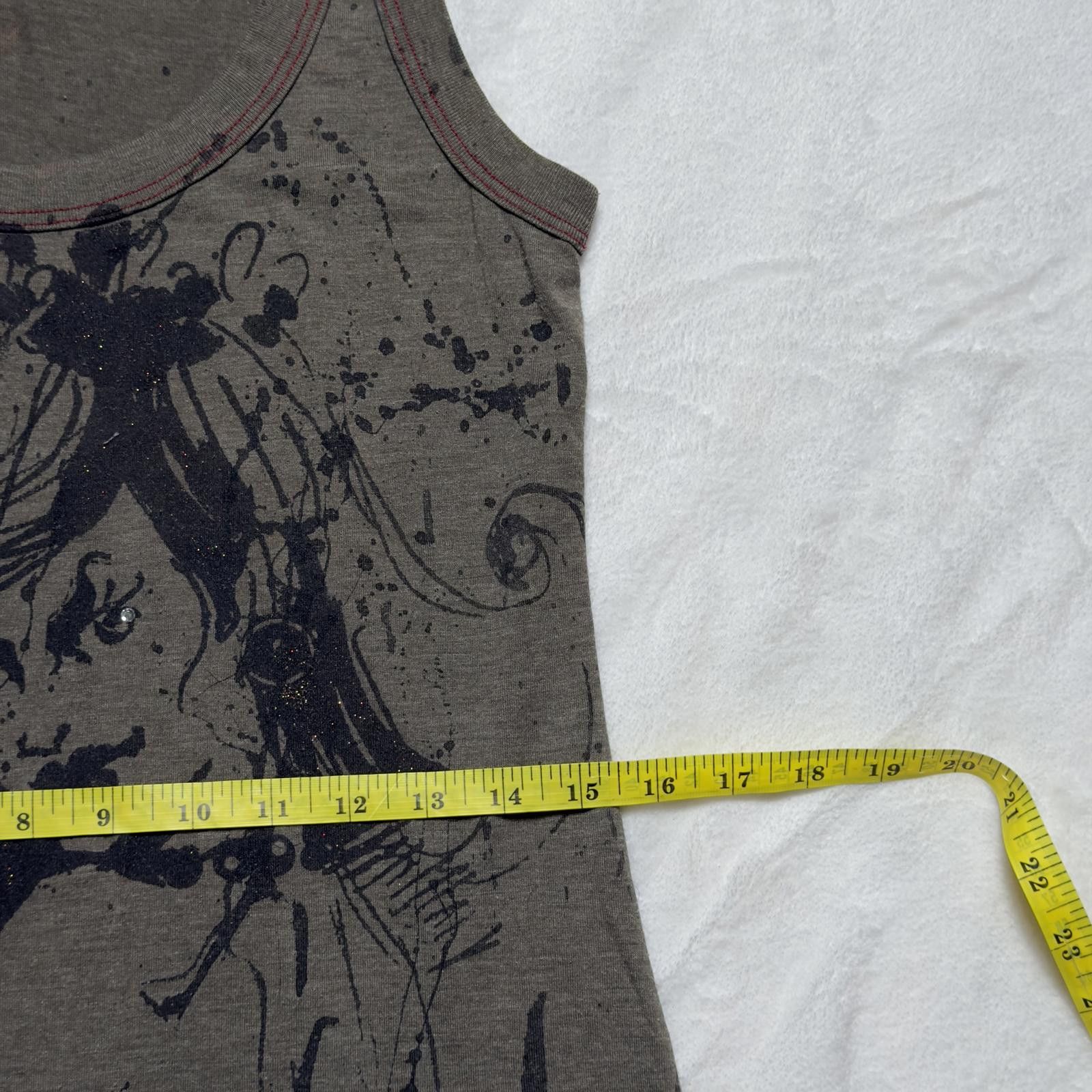 Unknown London Y2K Graphic Print Mini Dress Olive Green Grunge Embellished Size M / US 6-8 / IT 42-44 - 3 Thumbnail