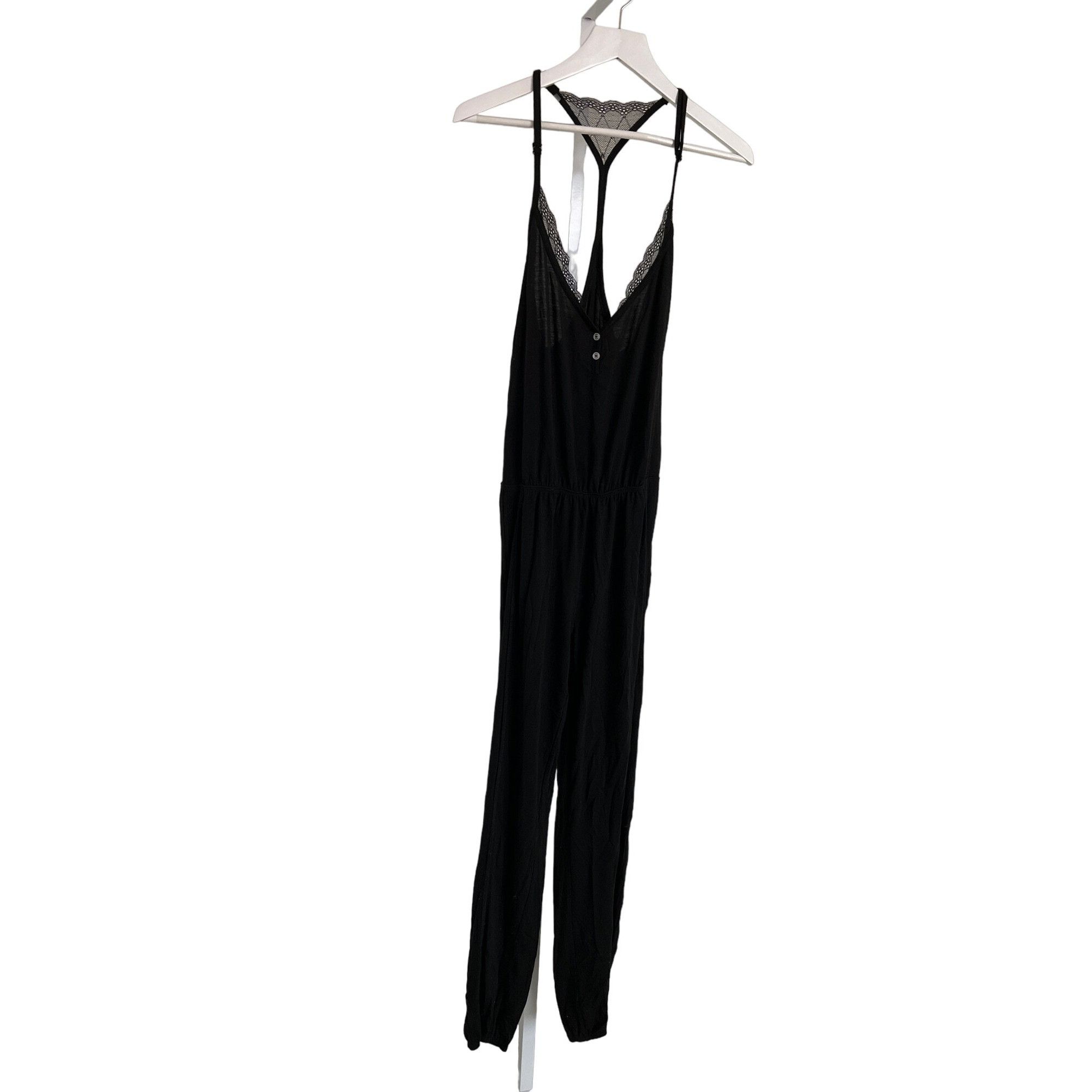 Splendid Splendid Black Lace-Trimmed Lounge Jumpsuit Size 26" / US 2 / IT 38 - 6 Thumbnail