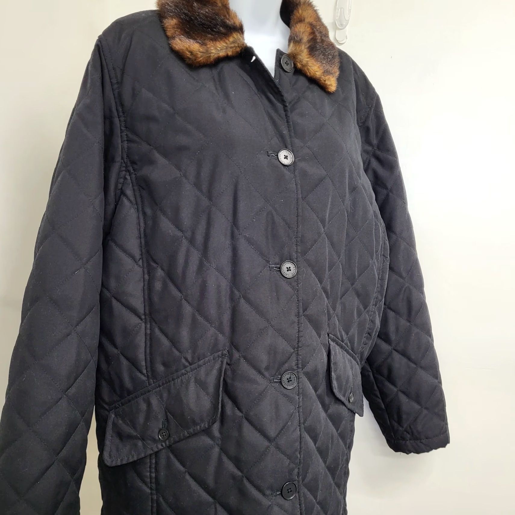 Ralph Lauren Lauren Ralph Lauren Coat Women's Large Black Quilted Faux Fur Collar Overcoat Size L / US 10 / IT 46 - 3 Thumbnail