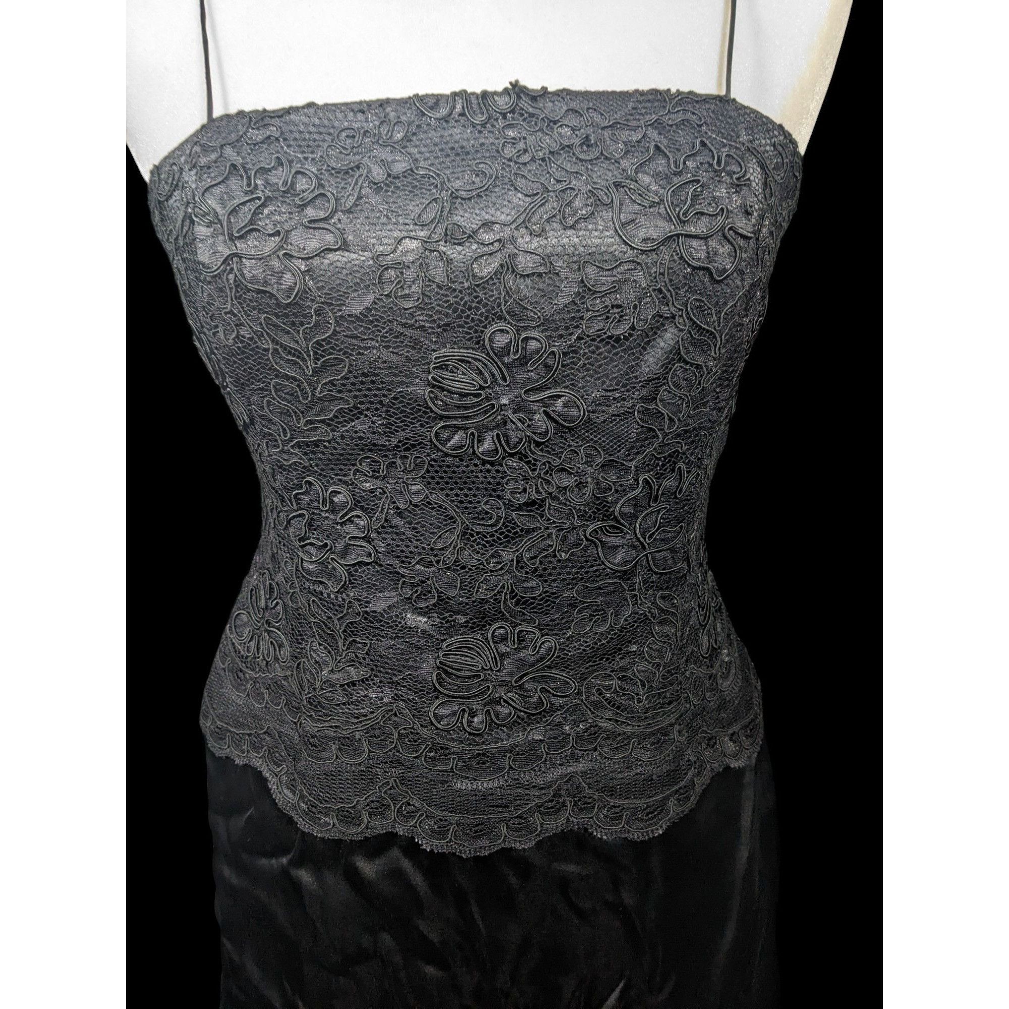 Other Linda Cunningham Black Silk Floral Lace Flounce Skirt Dress Size M / US 6-8 / IT 42-44 - 5 Thumbnail