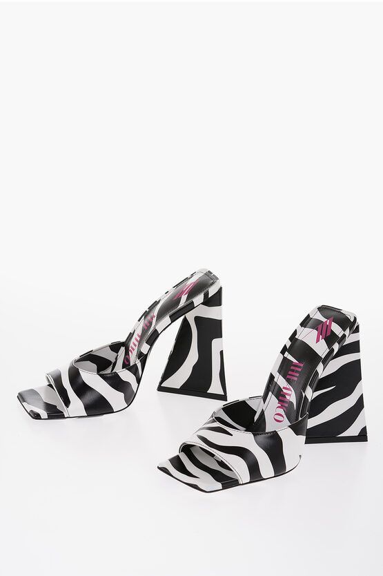 image of The Attico Squared-Toe Animal-Effect Leather Devon Mule Shoess 11,5Cm Shoes in Black/White, Women's