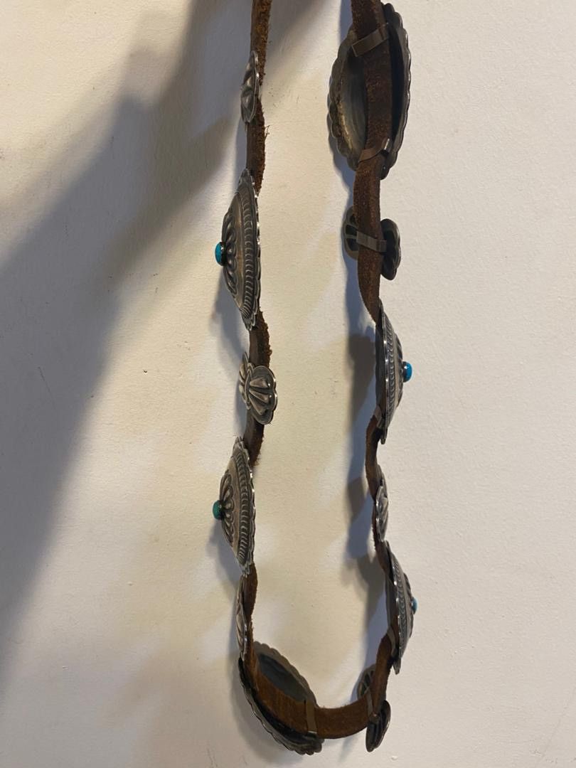 Sterling Silver Signed H Morgan Navajo Sterling ,Turquoise Concho Belt Size ONE SIZE - 10 Thumbnail