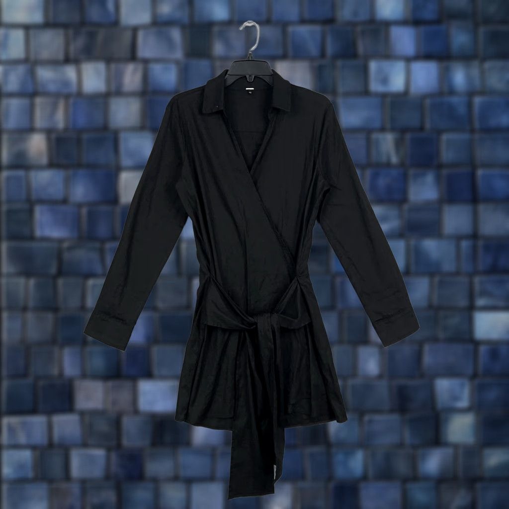 MONROW Monrow Dress Womens Large Black Linen Wrap Shirt Dress Minimalist Resort Capsule Size L / US 10 / IT 46 - 1 Thumbnail