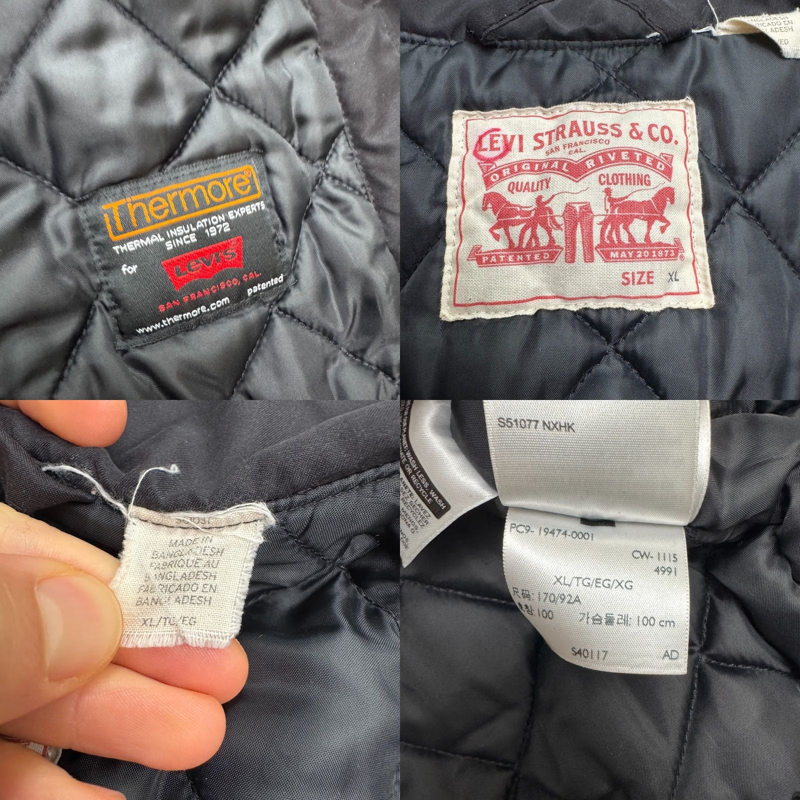 Levi's Levi's Thermore Insulated Quilted Jacket Womens XL Black Padded Snap Button Up Size XL / US 12-14 / IT 48-50 - 8 Thumbnail