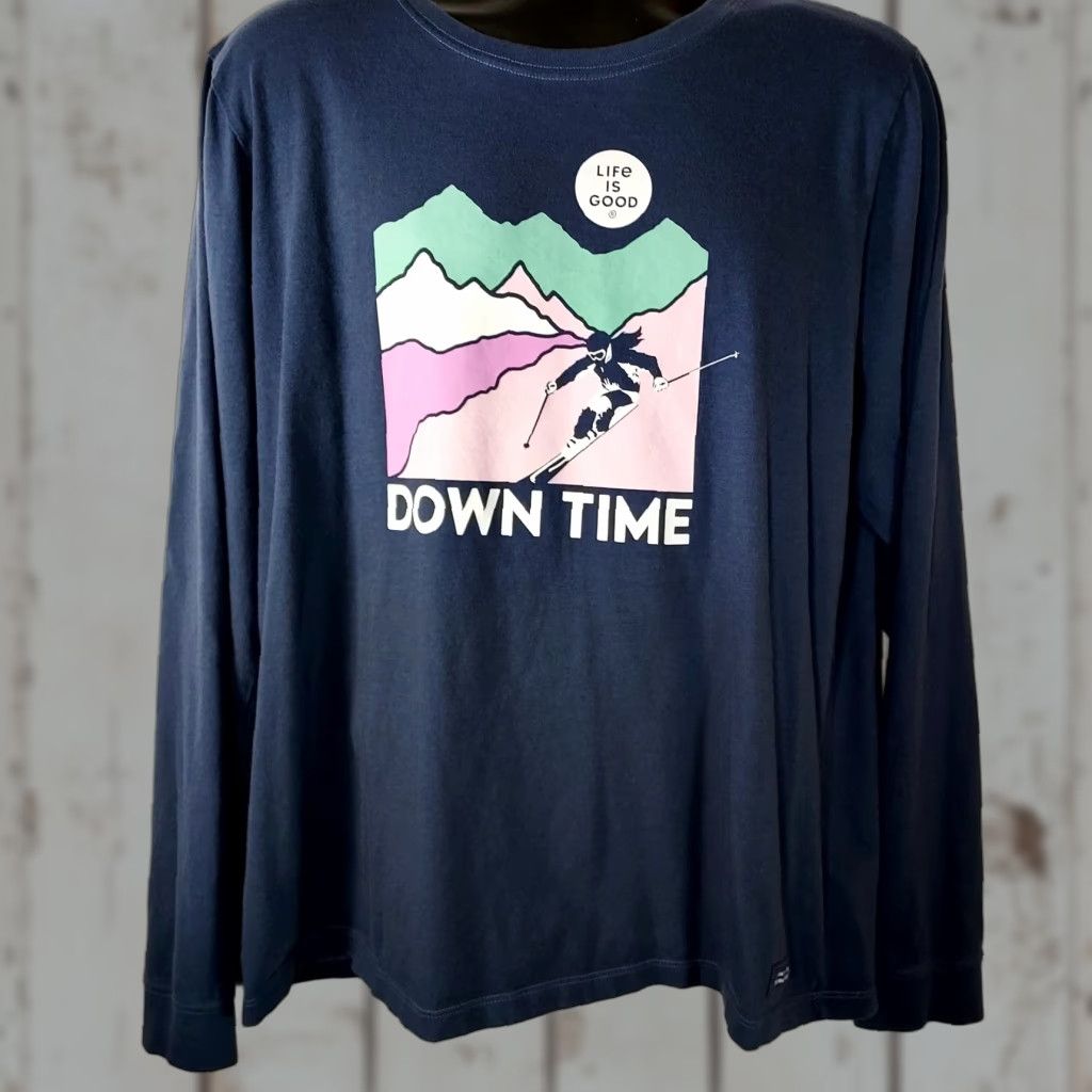 Life is Good Life Is Good Down Time Skiing Long Sleeve T-shirt Blue Women's XL T-Shirt Vintage? Size XL / US 12-14 / IT 48-50 - 1 Thumbnail
