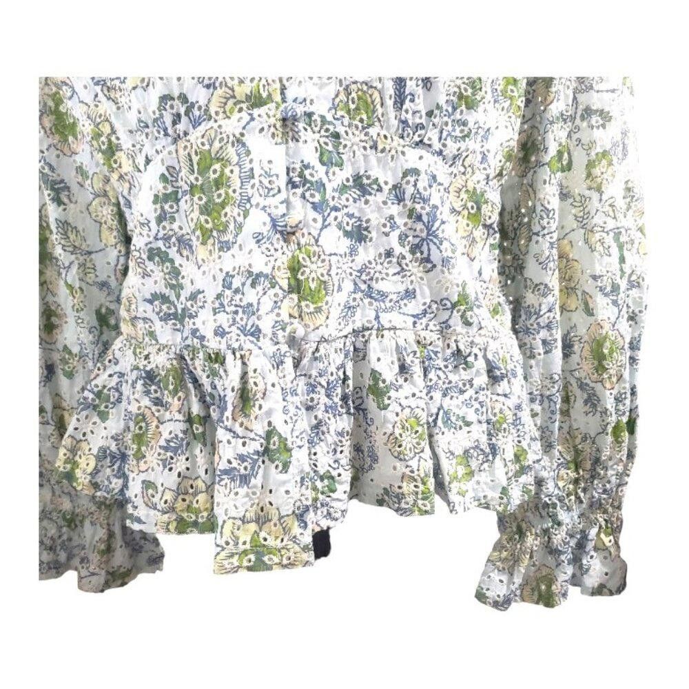 7 For All Mankind CT1744 7 For All Mankind Embroidered Poplin Sleeve Top L Size L / US 10 / IT 46 - 2 Thumbnail