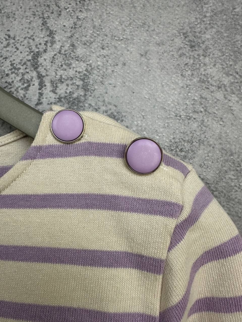 Sezane Sezane Colette Mariniere Ecru / Lilac Organic Cotton T-Shirt Size XS / US 0-2 / IT 36-38 - 13 Thumbnail