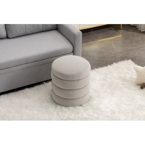 Designer × Homemade 006-Soft Velvet Round Ottoman Footrest Stool,Light Gray Size US L / EU 52-54 / 3 - 3 Thumbnail