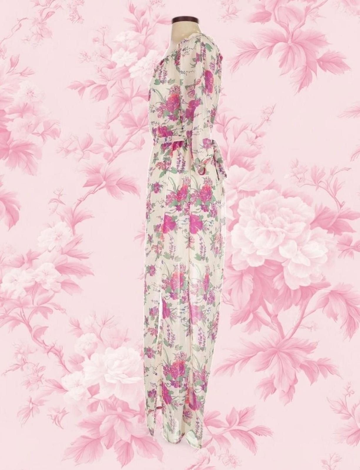 Other Floral Maxi Dress Spring Summer Gown Pink Cream Lace Size S / US 4 / IT 40 - 3 Thumbnail