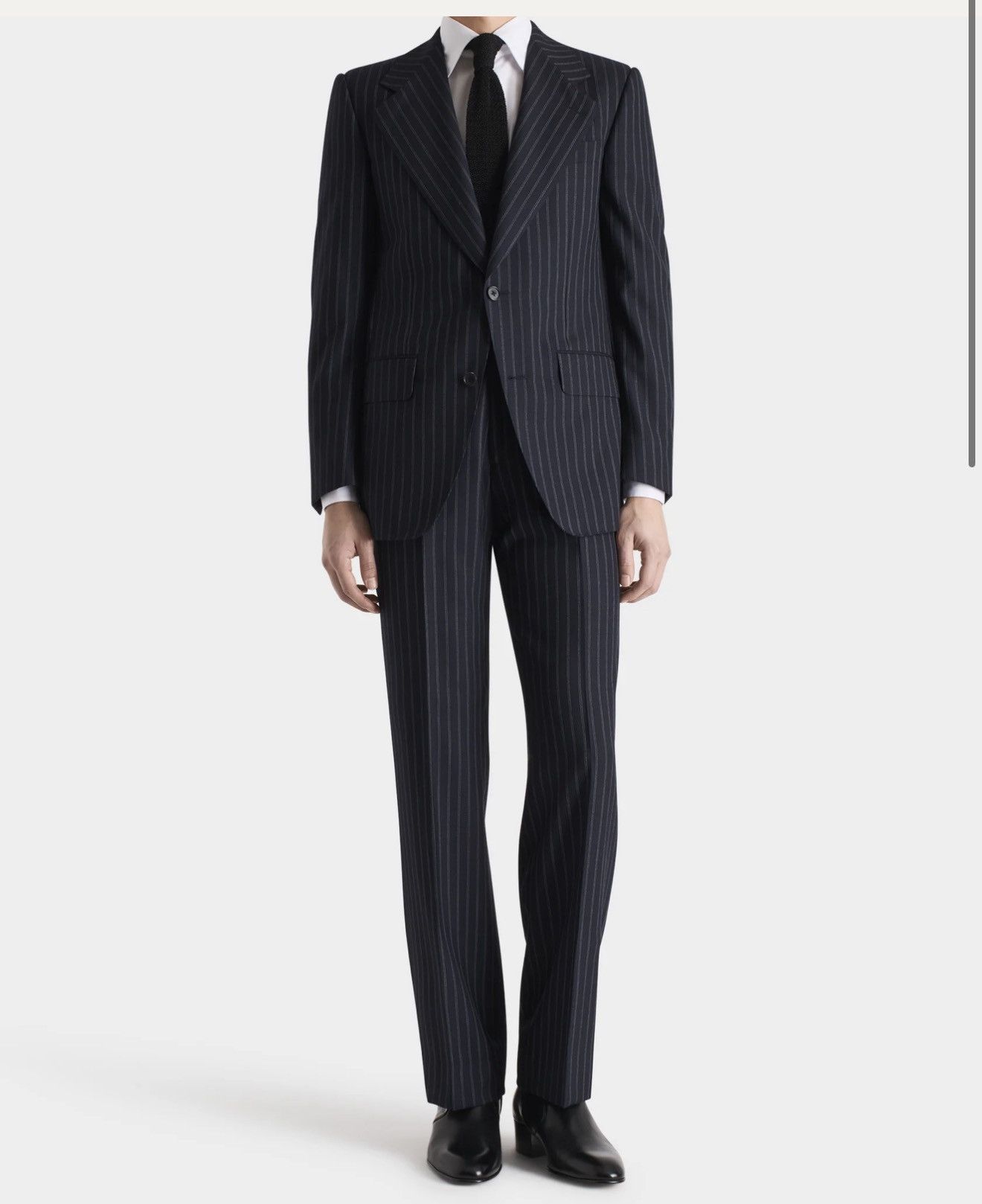 HUSBANDS SINGLE-BREASTED SUIT NAVY WITH LIGHT GREY PINSTRIPES Size 52R - 3 Thumbnail