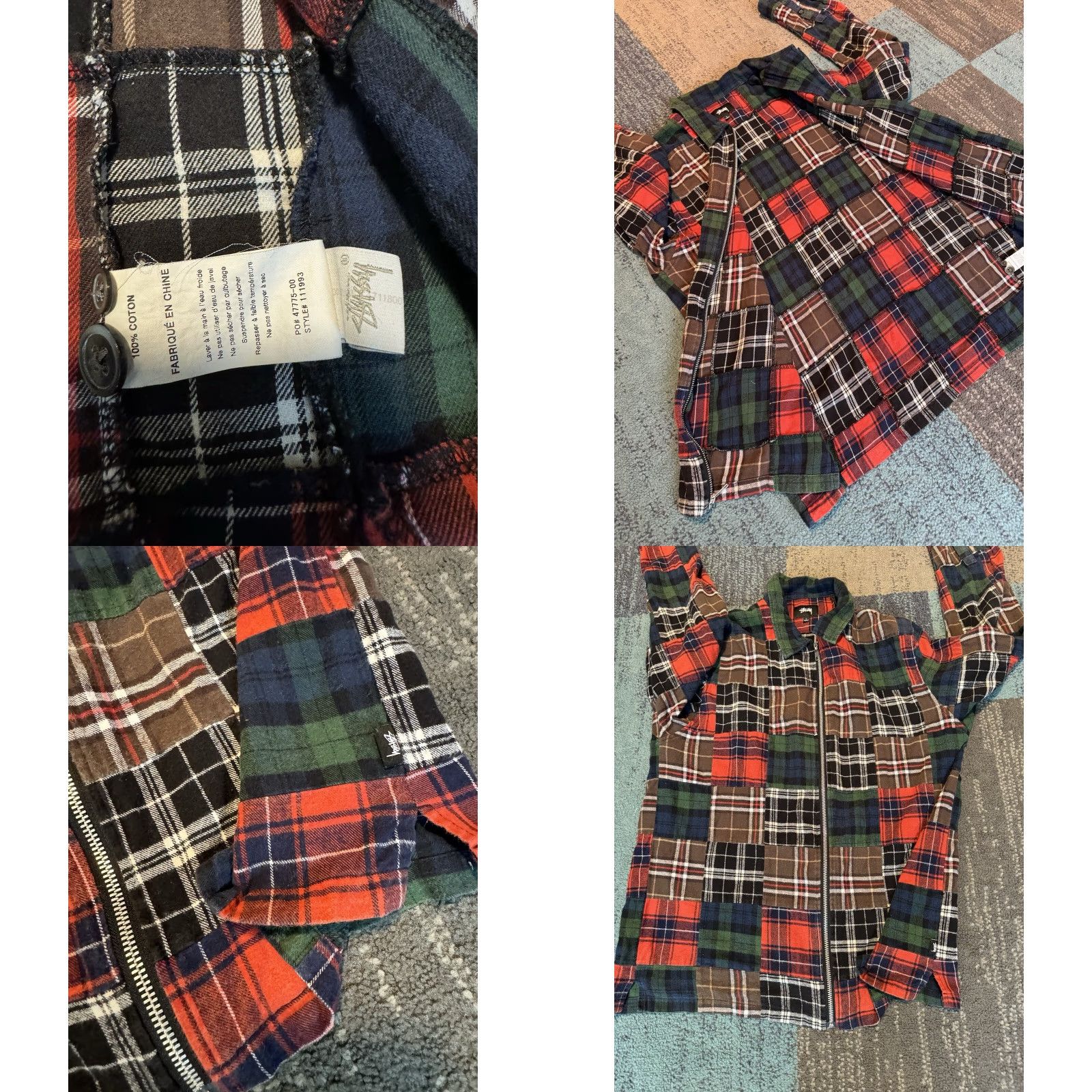 Vintage STUSSY PATCHWORK ZIP UP LS SHIRT Plaid L Men Long sleeve shirt Zip Front TV Genuine / 32143 Size US L / EU 52-54 / 3 - 10 Thumbnail