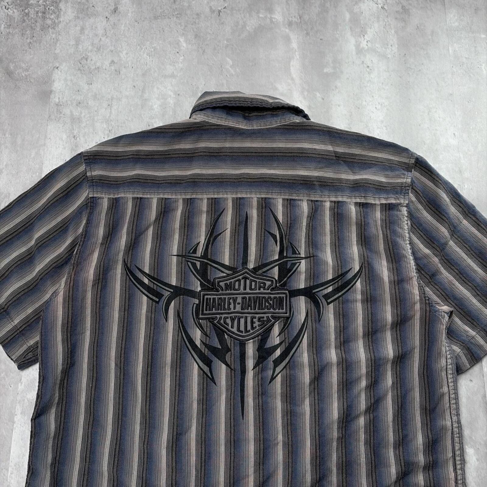 Harley Davidson Y2K Grey Harley Davidson Grunge Gothic Biker Button Up Shirt Size US M / EU 48-50 / 2 - 5 Thumbnail