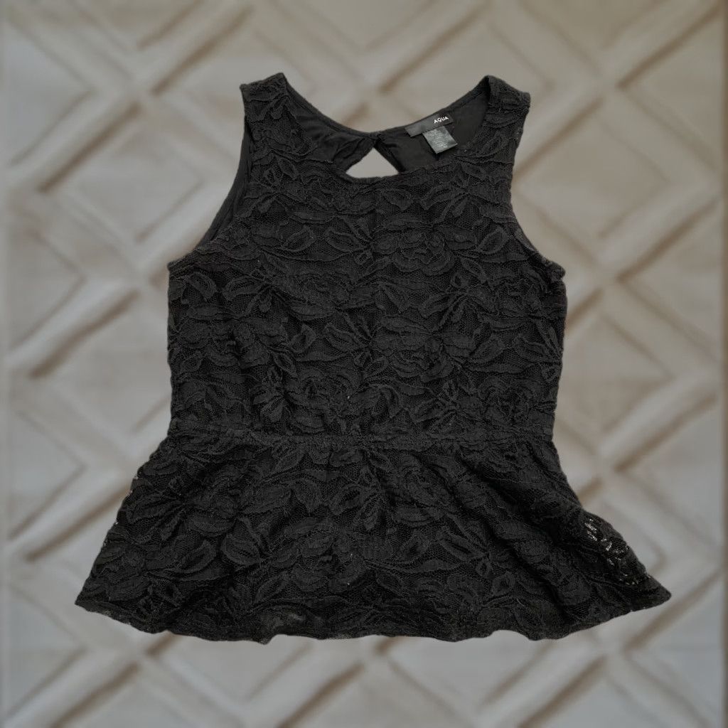 AQUA Aqua Blouse Women Adult Medium Black Lace Backless Sleeveless Designer Classic Modern Size M / US 6-8 / IT 42-44 - 1 Thumbnail