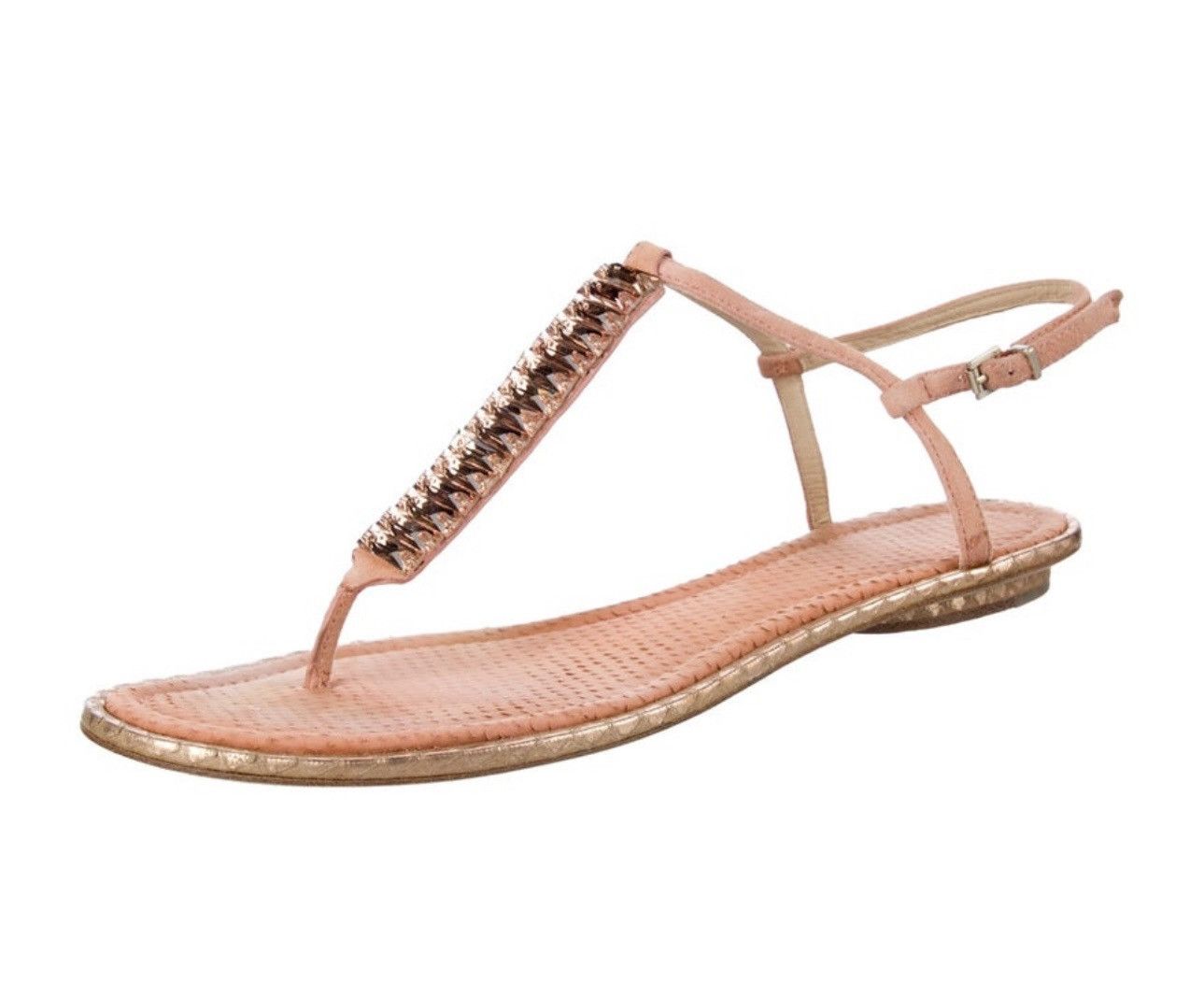 Brian Atwood Brian Atwood Beaded Pink Gold Leather Thong Sandals Buckle Size US 7.5 / IT 37.5 - 1 Thumbnail