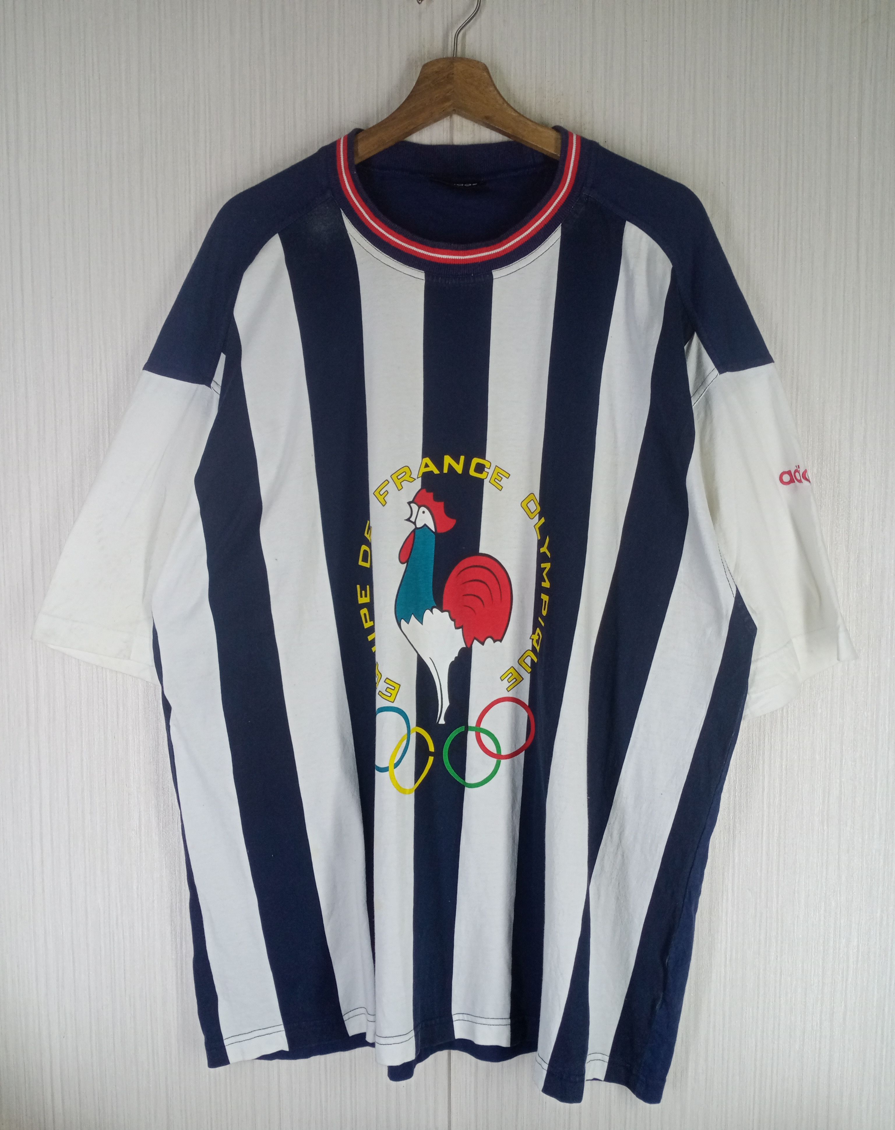 Adidas Rare Vintage 90s Adidas Equipe De France Olympique Tee Size US XL / EU 56 / 4 - 1 Thumbnail