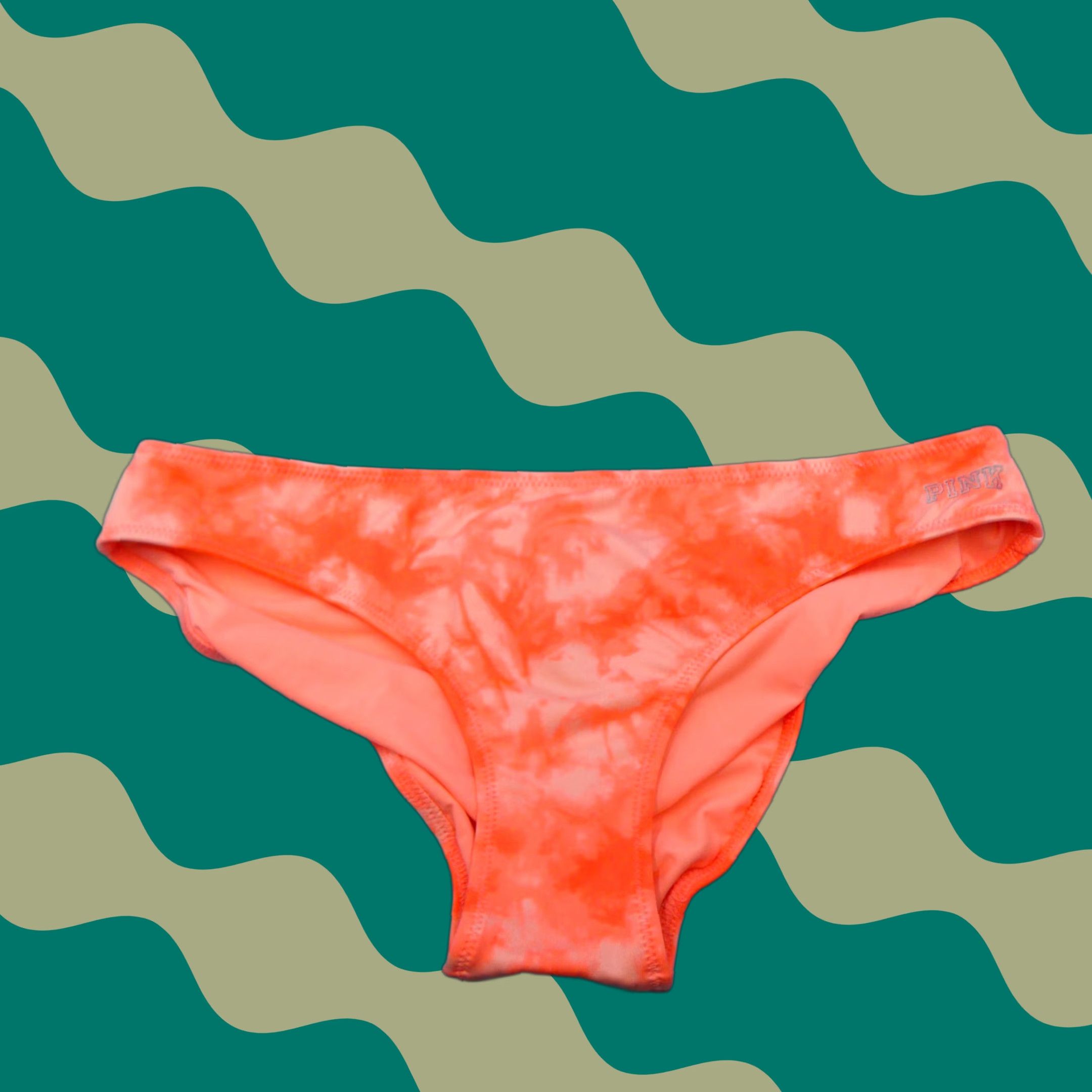 Victoria's Secret Medium Orange Tie Dye Low Rise Cheeky PINK Sport Bikini Bottom Womens Beach Tie Dye Quick Dry Logo Bottom M Orange Victoria's Secret