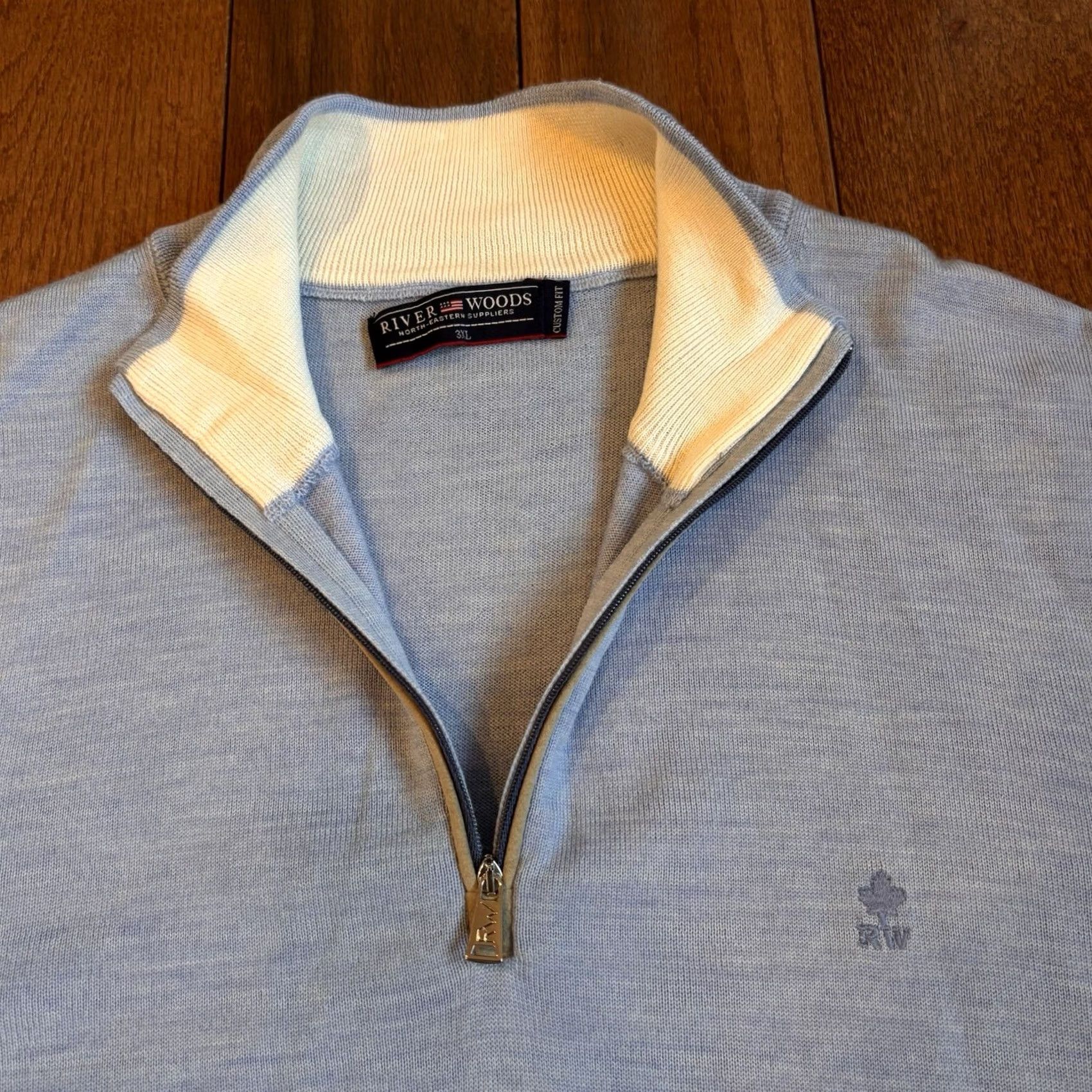 Vintage Mens River Woods Golf Pullover Sweater 1/2 Zip Blue Merino Wool 3XL Size US XXL / EU 58 / 5 - 2 Thumbnail