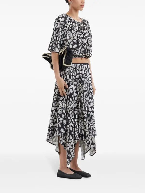 Marni o1w1db11125 Floral-Print Pleated Cropped Blouse in Black Size L / US 10 / IT 46 - 5 Thumbnail