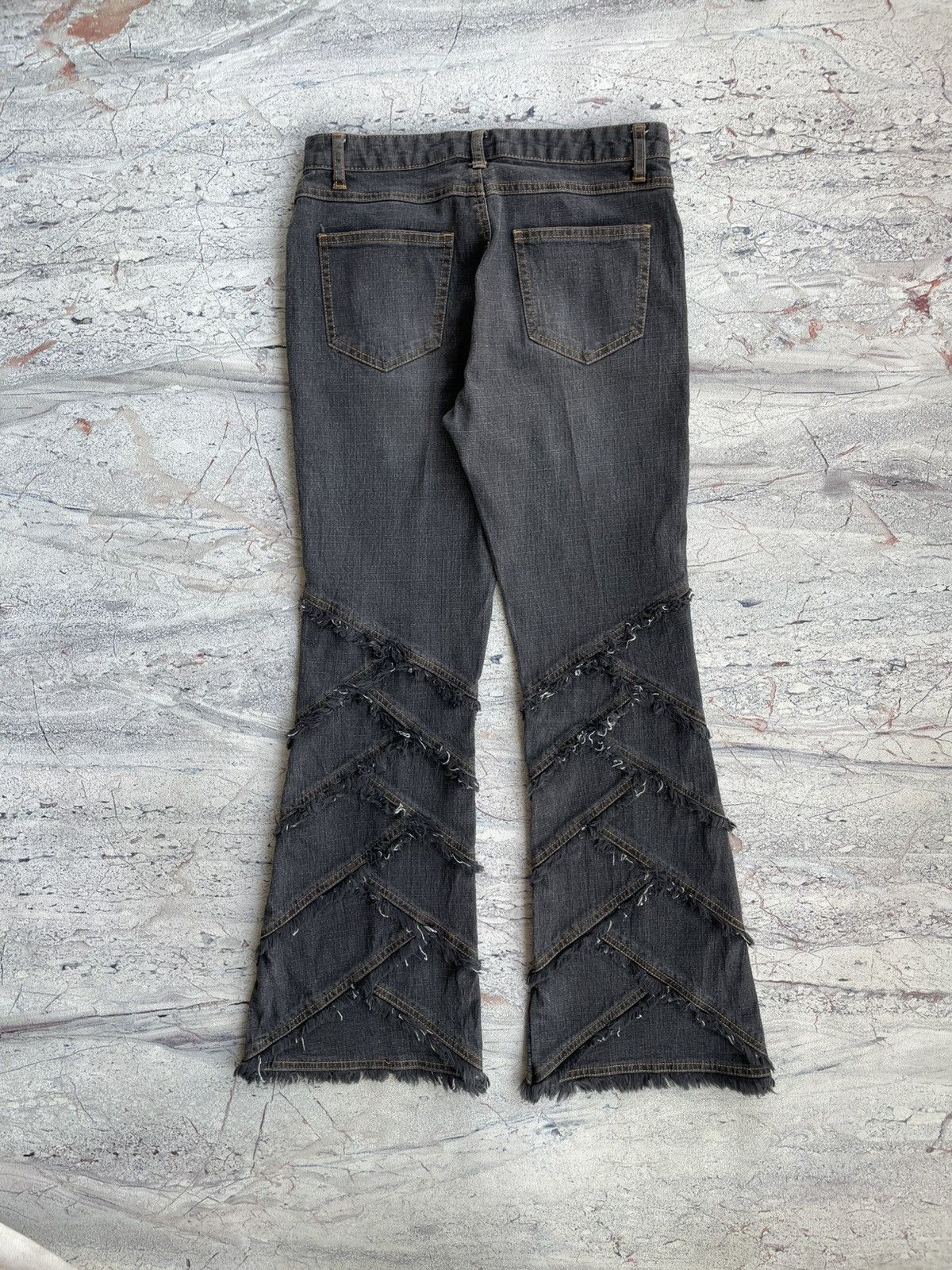 Japanese Brand Vintage Browdwin Destructive Asymmetrical Flared Denim Pants Size US 29 - 2 Thumbnail
