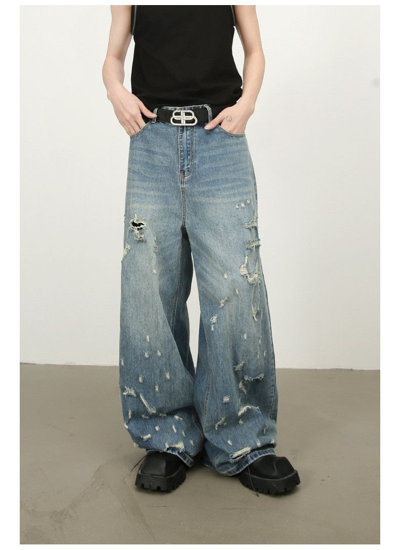 Japanese Brand × Jean American washed distressed men's loose wide-leg jeans Size US 32 / EU 48 - 3 Thumbnail