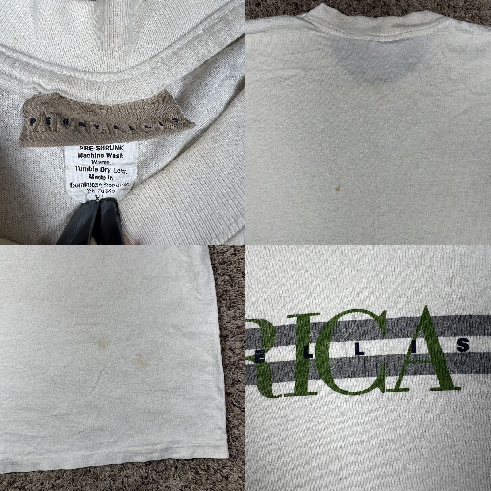Perry Ellis VINTAGE Perry Ellis Spellout Graphic T-Shirt XL White 90s Grunge Mens Short Sleeve Single Stitch Classic Size US XL / EU 56 / 4 - 8 Thumbnail