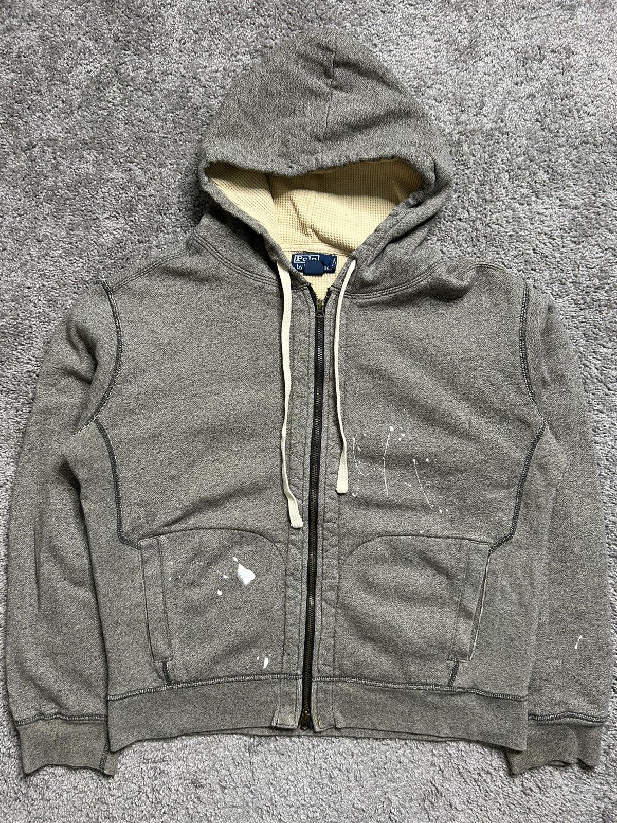 Vintage 80s Polo Ralph Lauren Thermal Paint Zip Hoodie Sweat