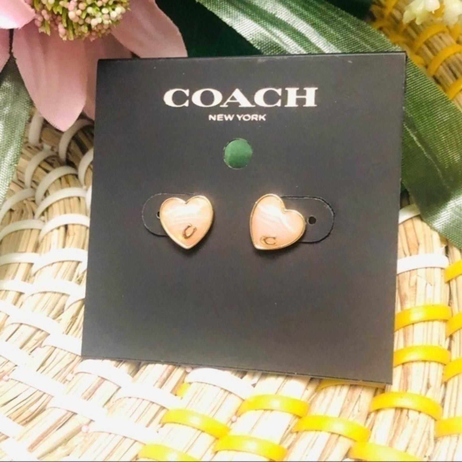 Coach Rose Quartz Heart Stud Earrings NWT