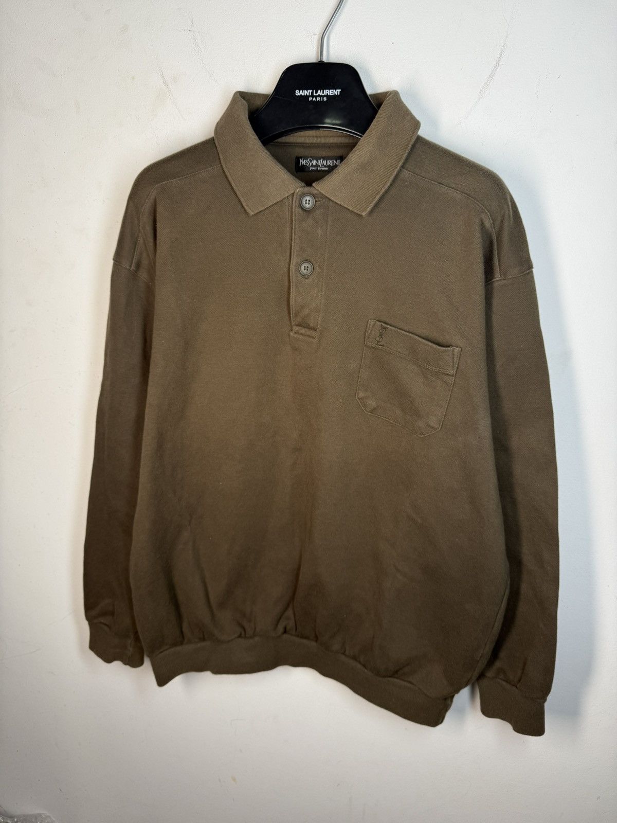 Yves Saint Laurent 90s YSL Sweatshirt 1/4 Olive Vintage Sweater Quarter Zip Size US L / EU 52-54 / 3 - 20 Thumbnail