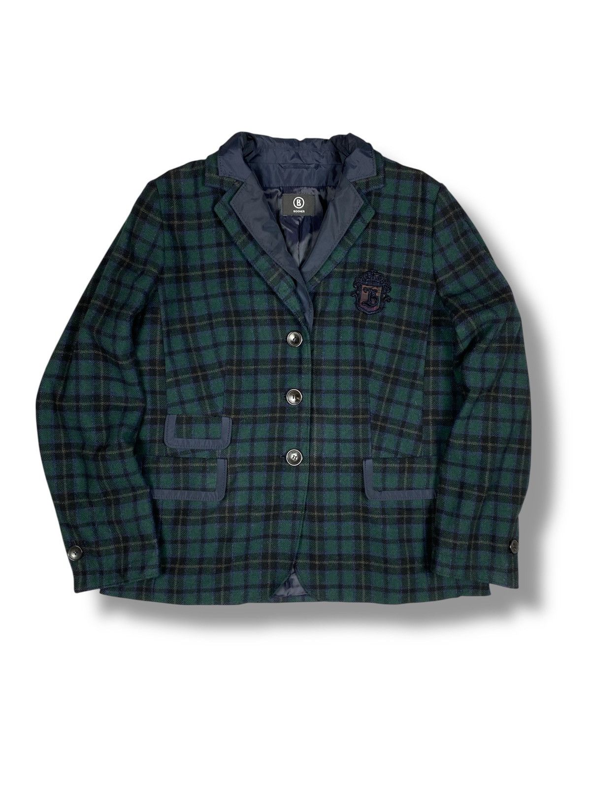 Bogner Bogner Wool Plaid Tartan Blazer Crest Patch Tailored Jacket Size XL / US 12-14 / IT 48-50 - 1 Thumbnail