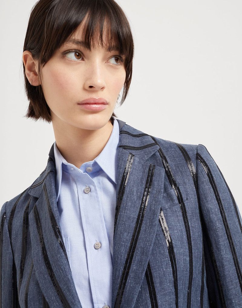 Brunello Cucinelli o1la1rc1a0326 Woven Wool Jacket in Blue/Black Size XL / US 12-14 / IT 48-50 - 3 Thumbnail